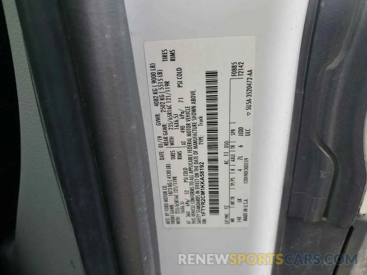 13 Фотография поврежденного автомобиля 1FTYR2CM1KKA58192 FORD TRANSIT 2019