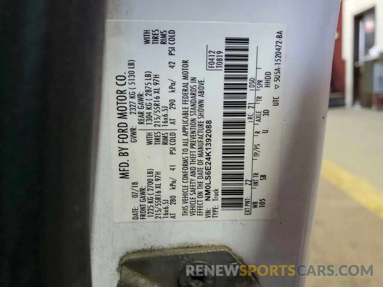 14 Photograph of a damaged car NM0LS6E24K1392088 FORD TRANSIT 2019