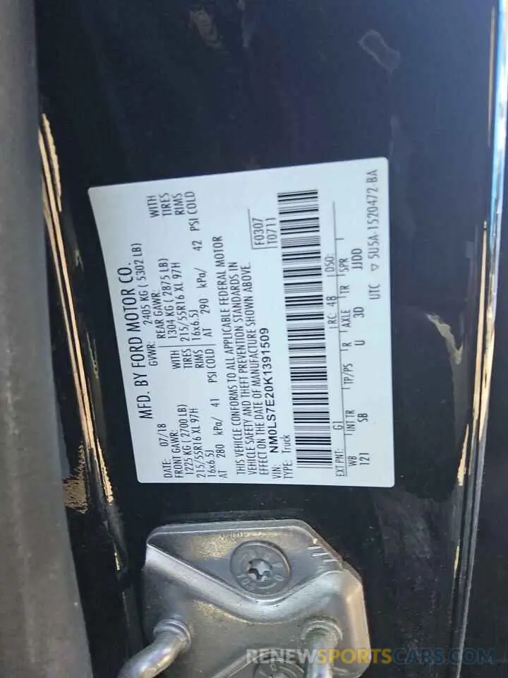 13 Photograph of a damaged car NM0LS7E20K1391509 FORD TRANSIT 2019