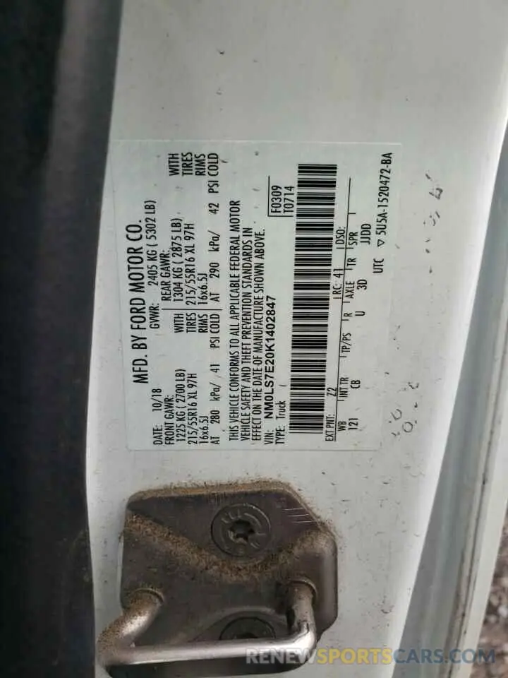 12 Photograph of a damaged car NM0LS7E20K1402847 FORD TRANSIT 2019