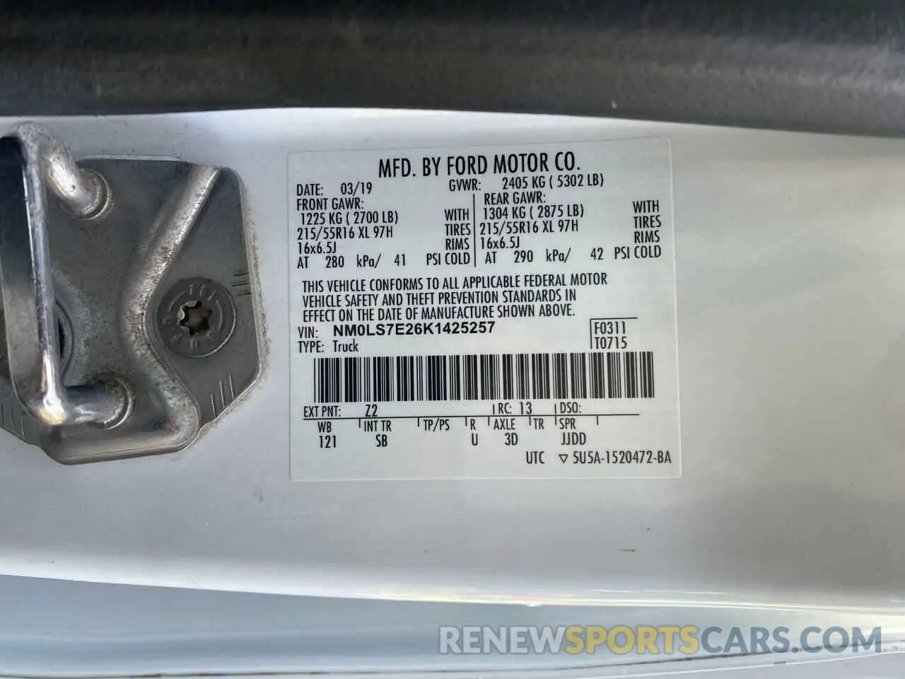 10 Photograph of a damaged car NM0LS7E26K1425257 FORD TRANSIT 2019