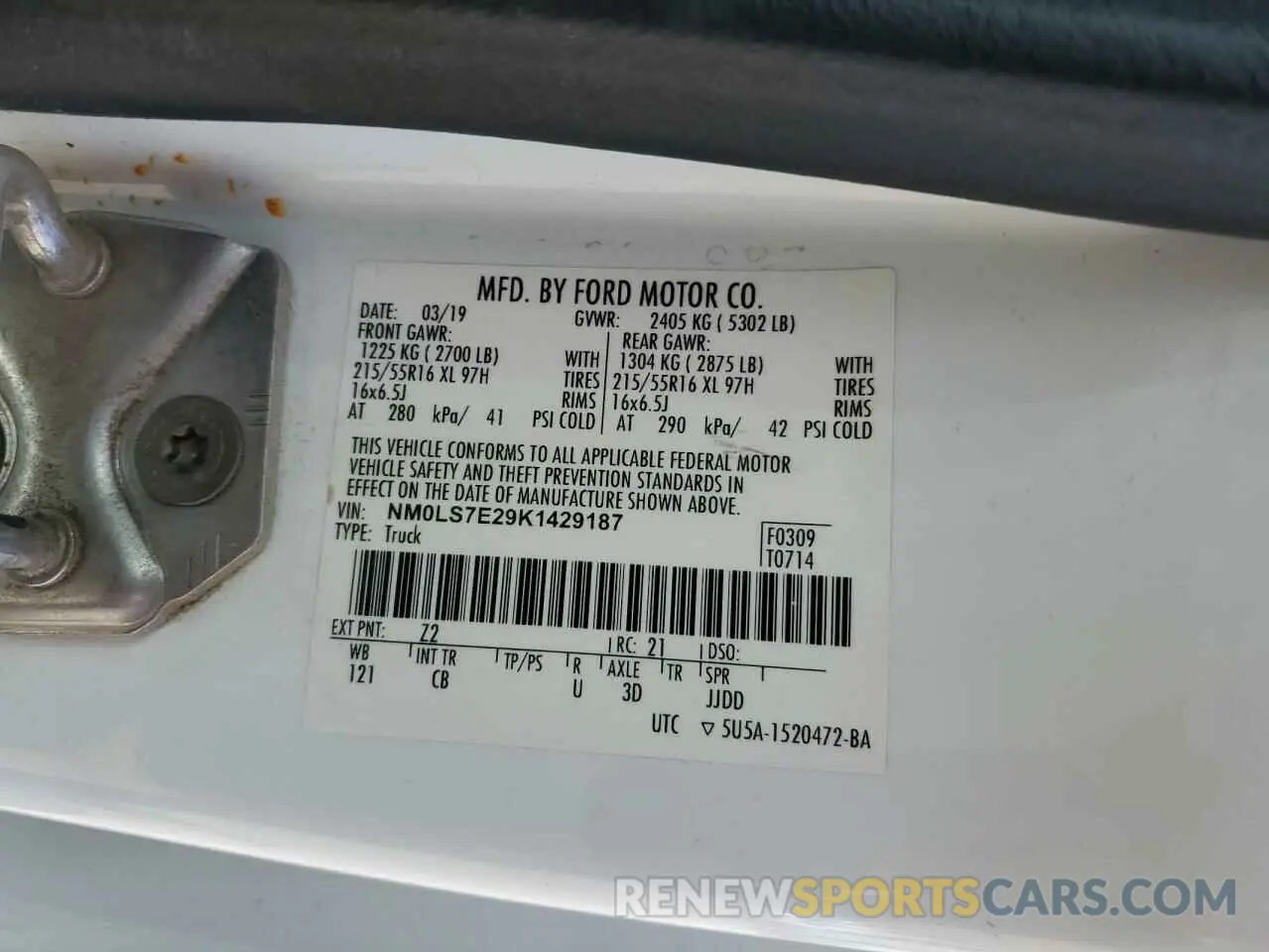 12 Photograph of a damaged car NM0LS7E29K1429187 FORD TRANSIT 2019