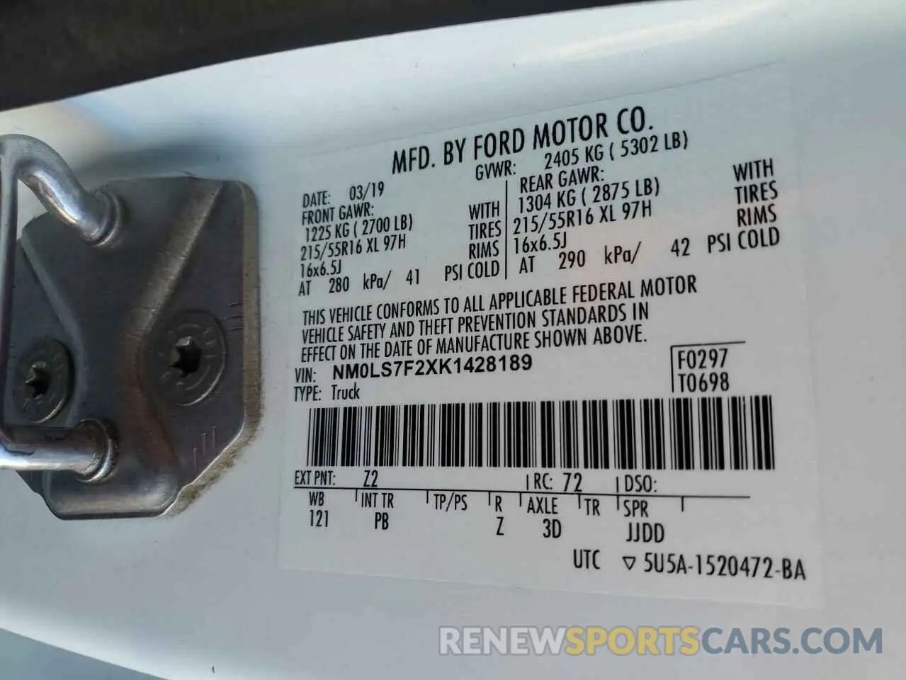 13 Фотография поврежденного автомобиля NM0LS7F2XK1428189 FORD TRANSIT 2019