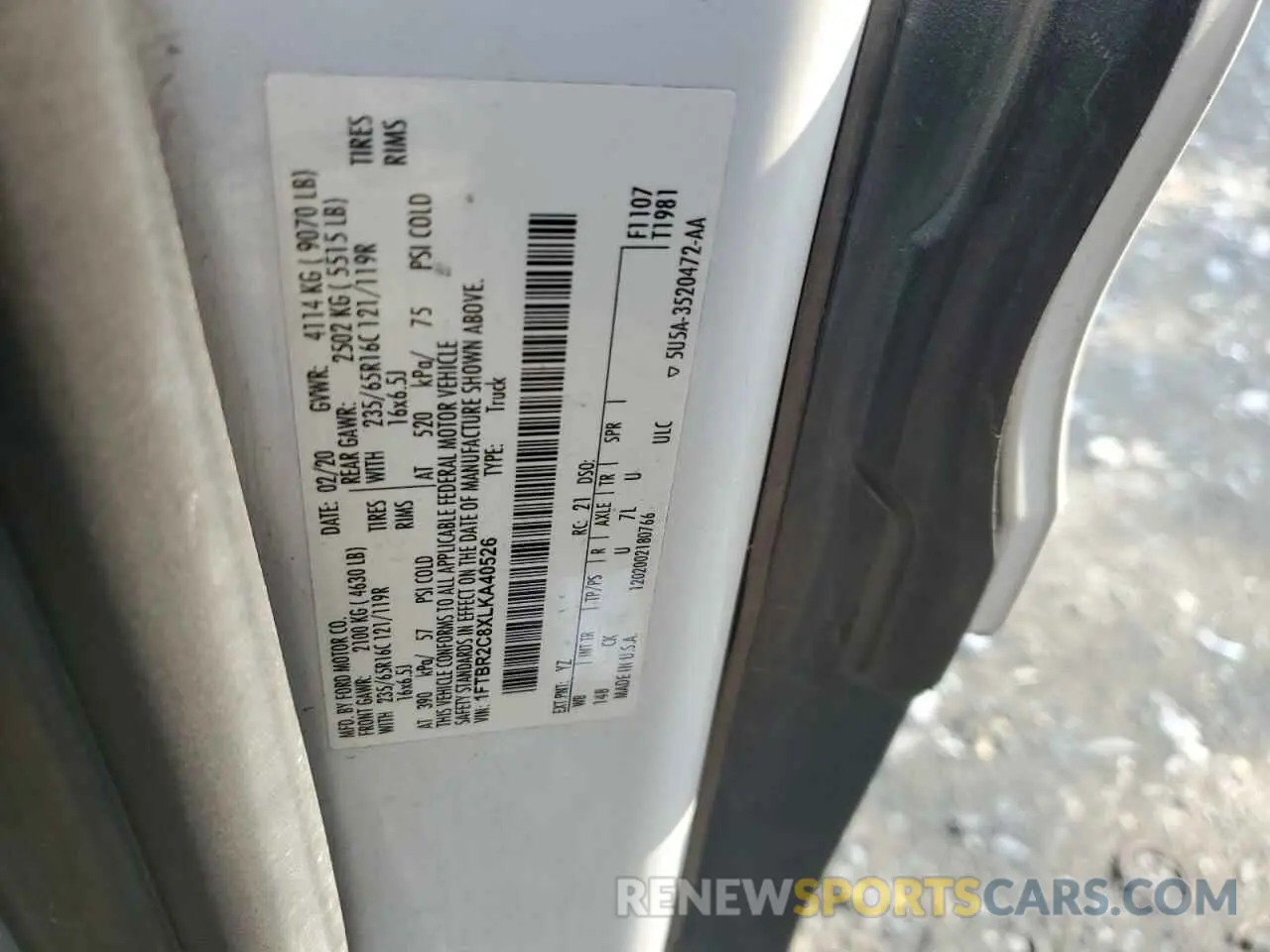 12 Фотография поврежденного автомобиля 1FTBR2C8XLKA40526 FORD TRANSIT 2020
