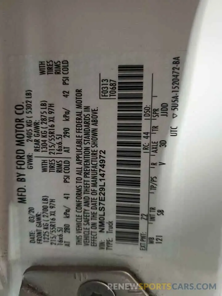 13 Фотография поврежденного автомобиля NM0LS7E29L1474972 FORD TRANSIT 2020
