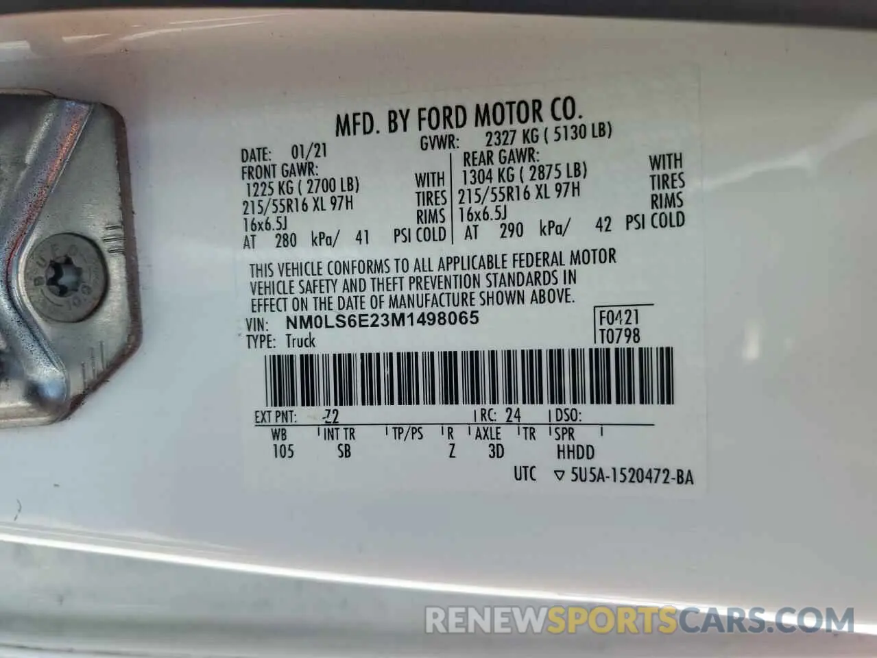 14 Фотография поврежденного автомобиля NM0LS6E23M1498065 FORD TRANSIT 2021