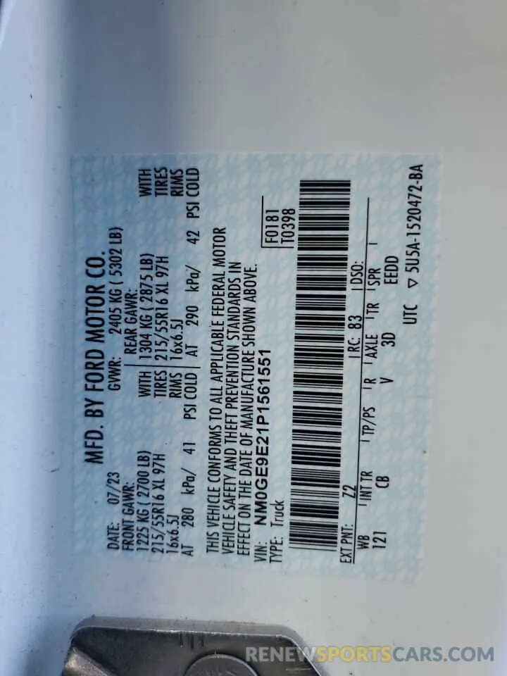 13 Фотография поврежденного автомобиля NM0GE9E21P1561551 FORD TRANSIT 2023