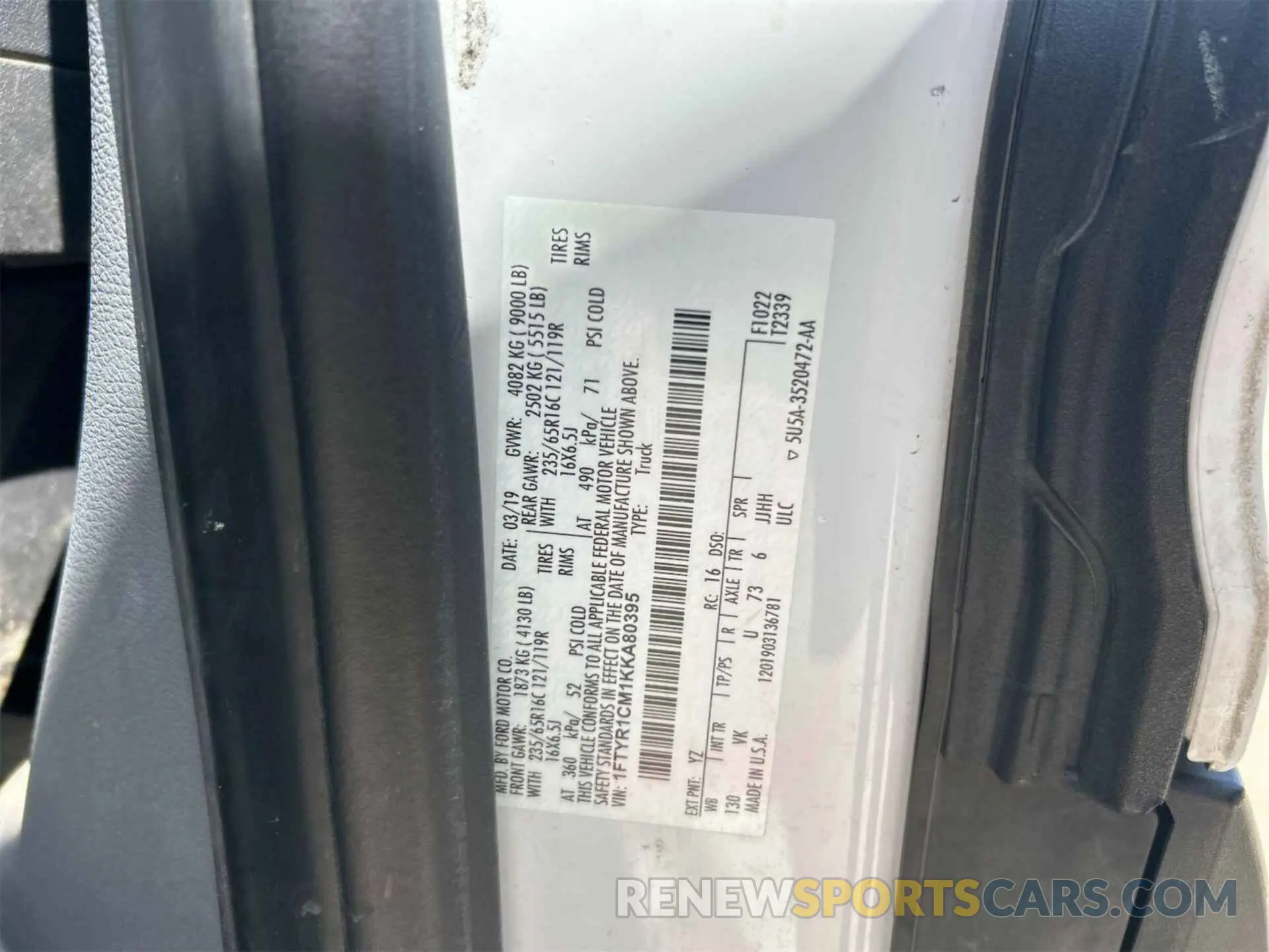 10 Фотография поврежденного автомобиля 1FTYR1CM1KKA80395 FORD TRANSIT-250 2019