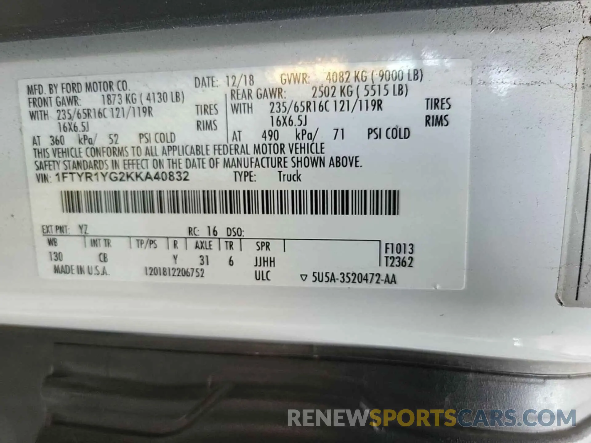 27 Фотография поврежденного автомобиля 1FTYR1YG2KKA40832 FORD TRANSIT-250 2019