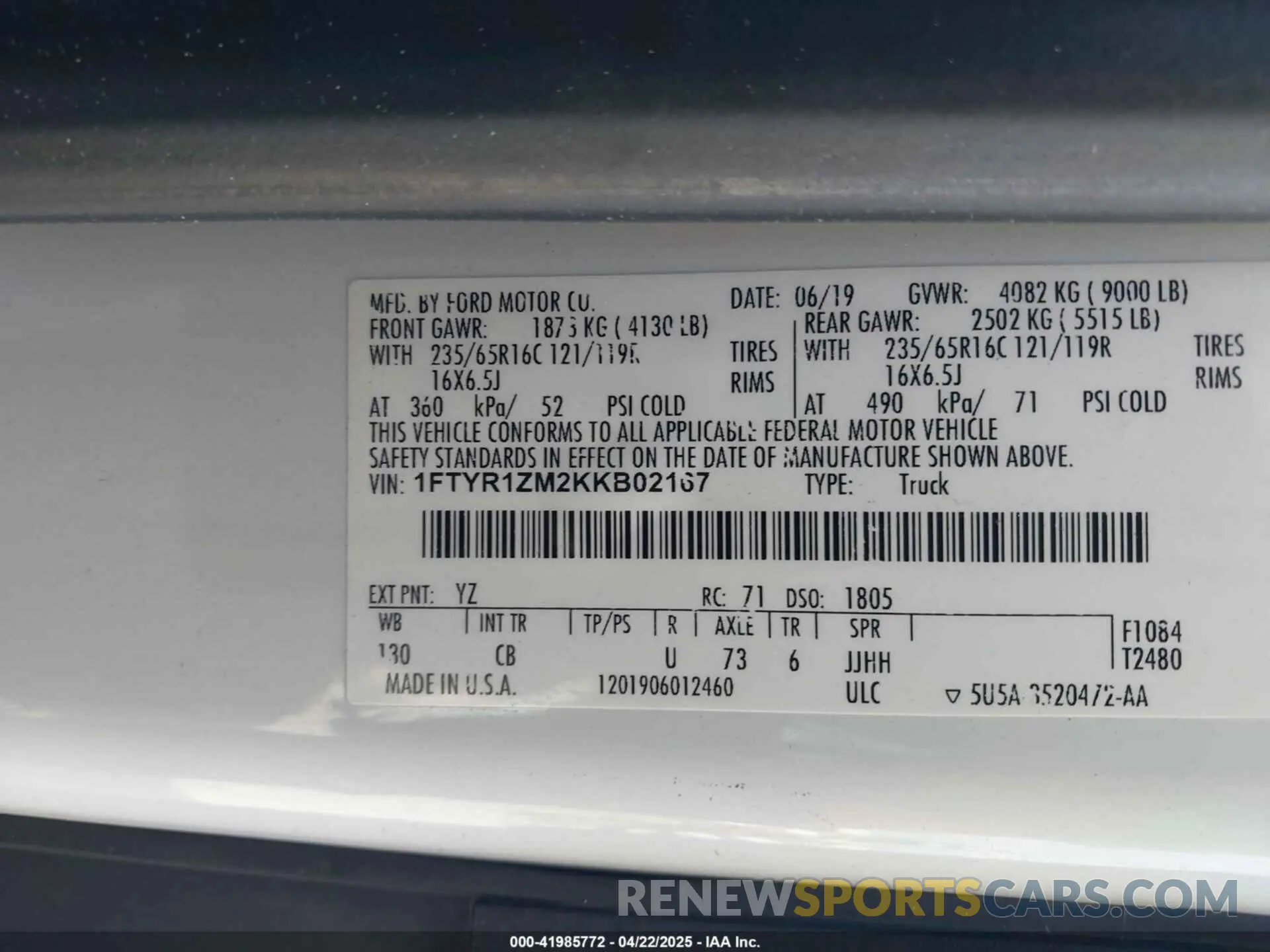 9 Фотография поврежденного автомобиля 1FTYR1ZM2KKB02167 FORD TRANSIT-250 2019