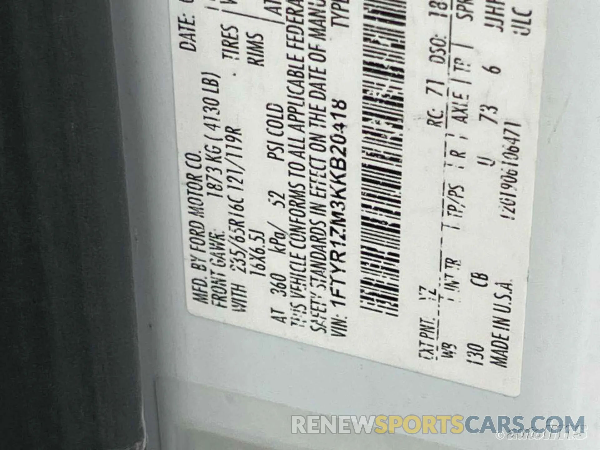 5 Photograph of a damaged car 1FTYR1ZM3KKB20418 FORD TRANSIT-250 2019