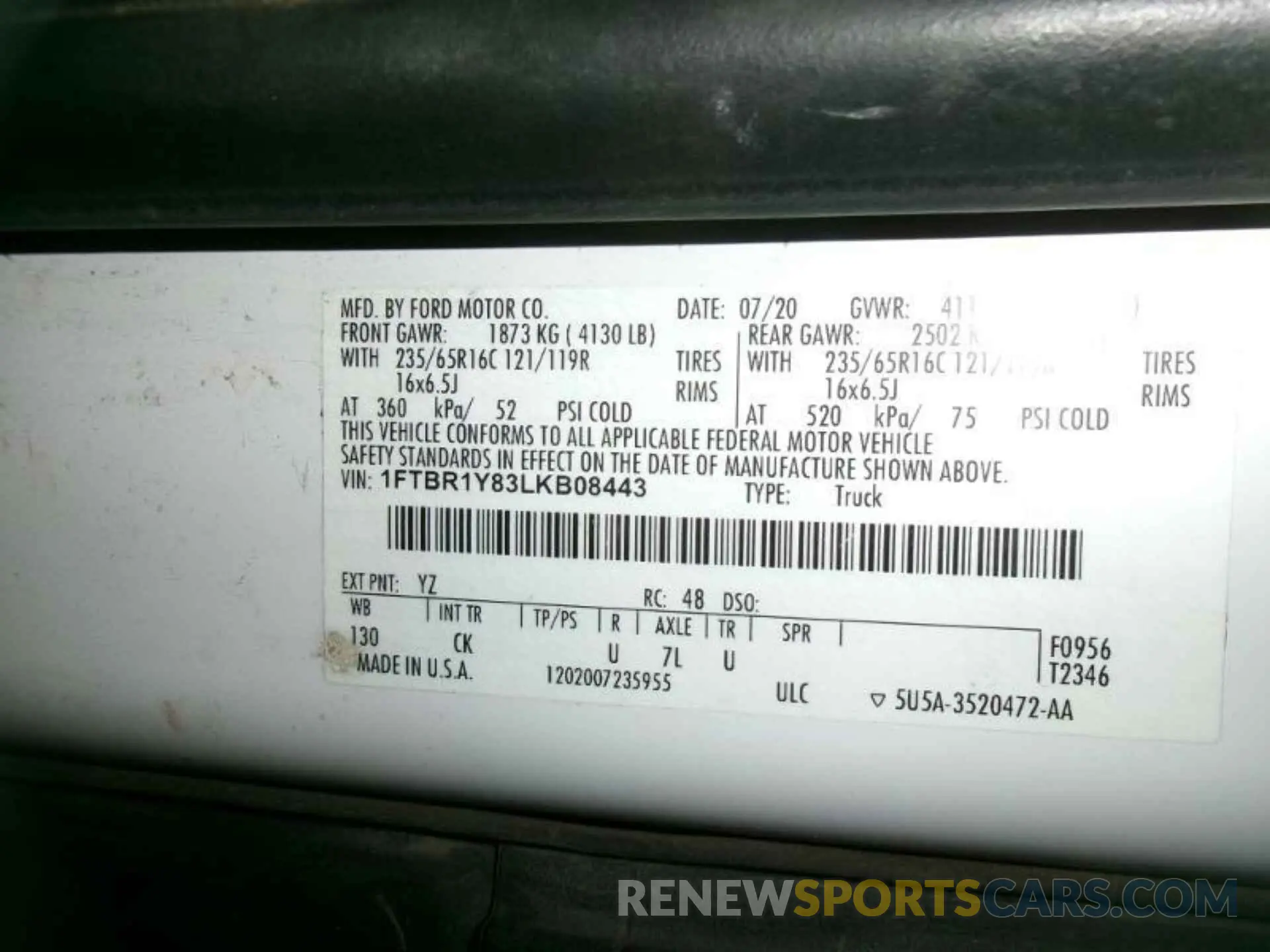 7 Фотография поврежденного автомобиля 1FTBR1Y83LKB08443 FORD TRANSIT-250 2020