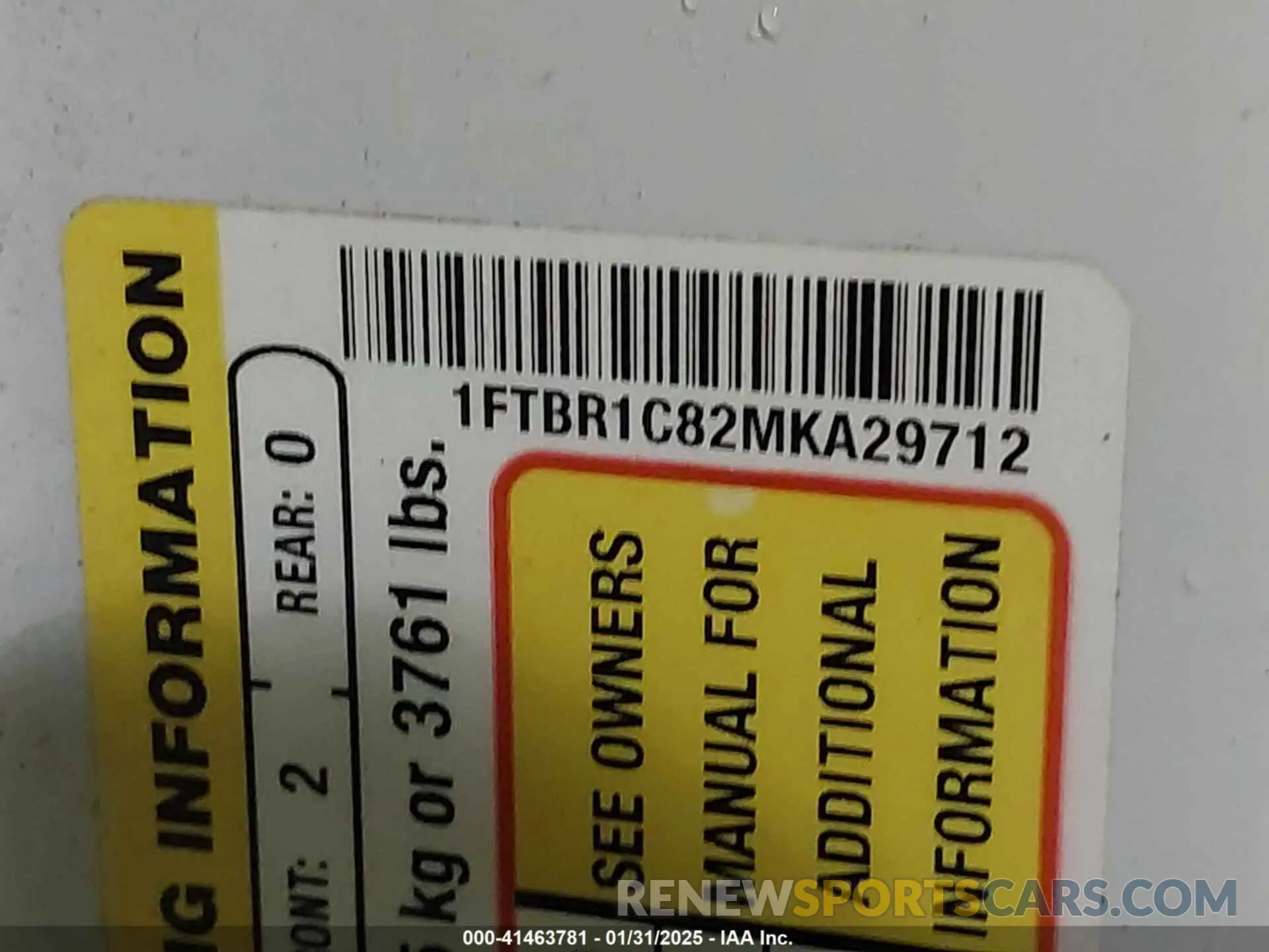 9 Фотография поврежденного автомобиля 1FTBR1C82MKA29712 FORD TRANSIT-250 2021