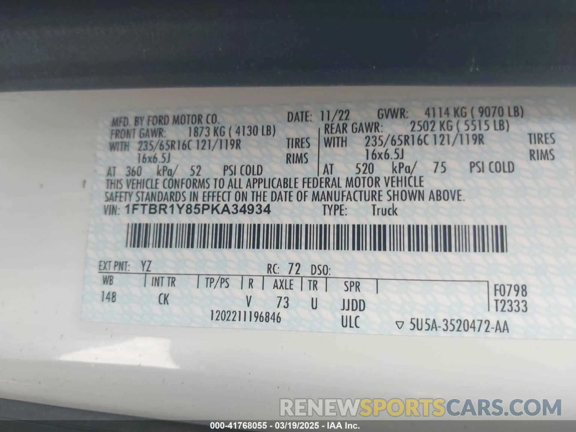 9 Photograph of a damaged car 1FTBR1Y85PKA34934 FORD TRANSIT-250 2023