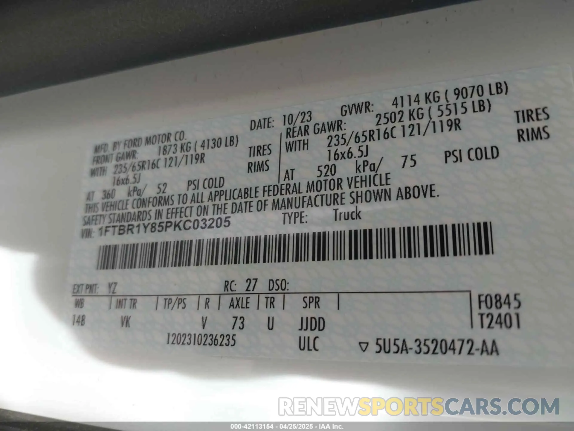 9 Фотография поврежденного автомобиля 1FTBR1Y85PKC03205 FORD TRANSIT-250 2023