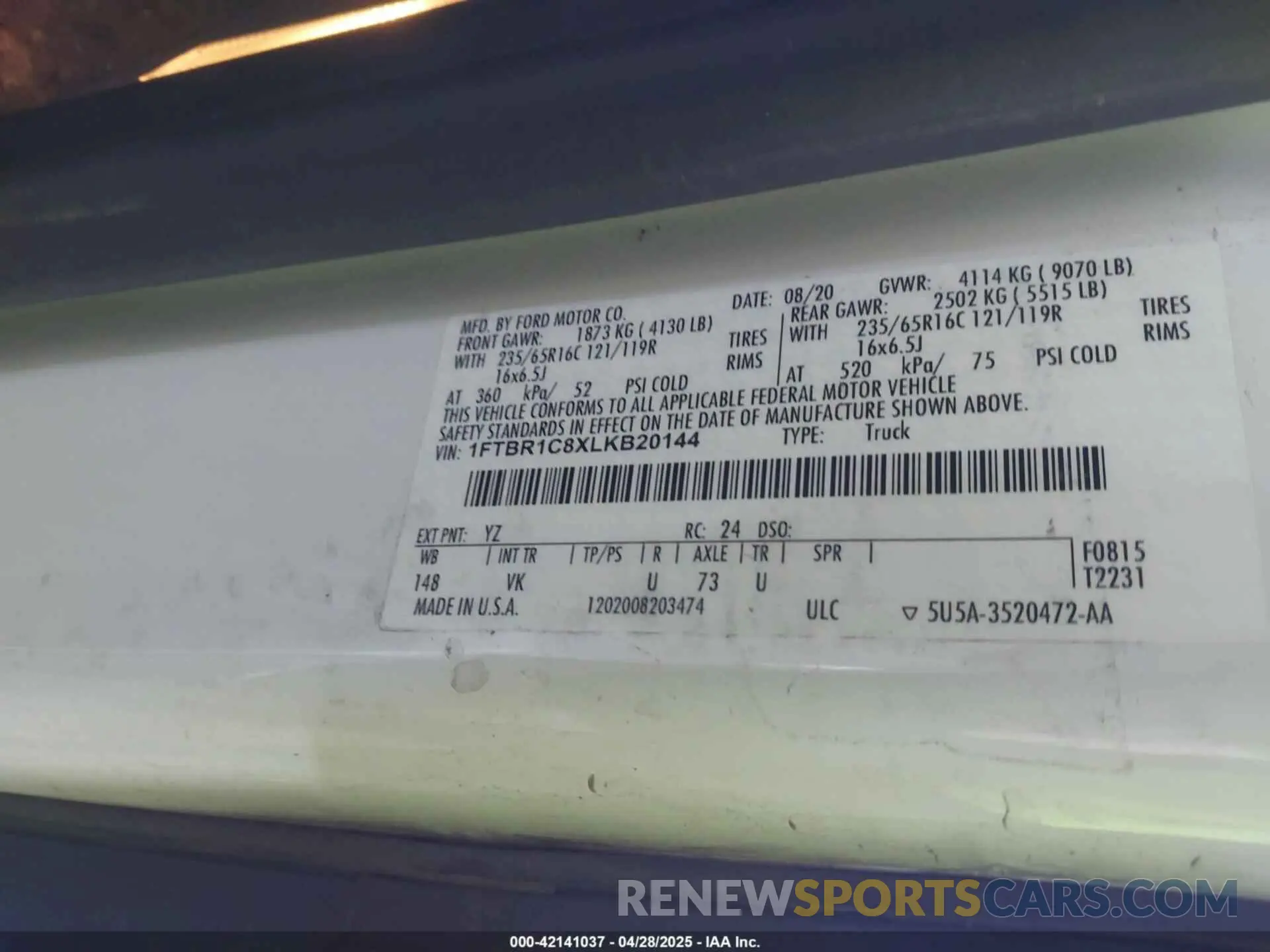 9 Photograph of a damaged car 1FTBR1C8XLKB20144 FORD TRANSIT-250 CARGO VAN 2020