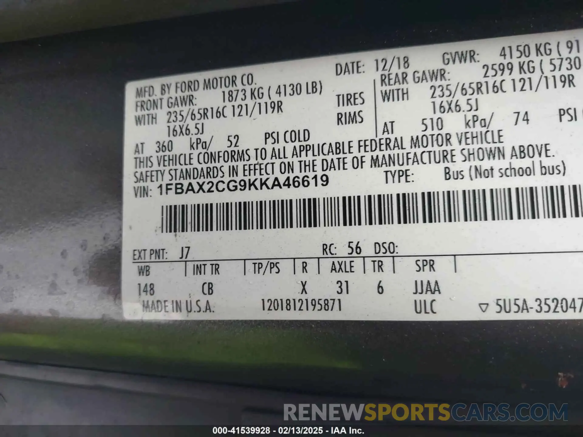 9 Фотография поврежденного автомобиля 1FBAX2CG9KKA46619 FORD TRANSIT-350 2019