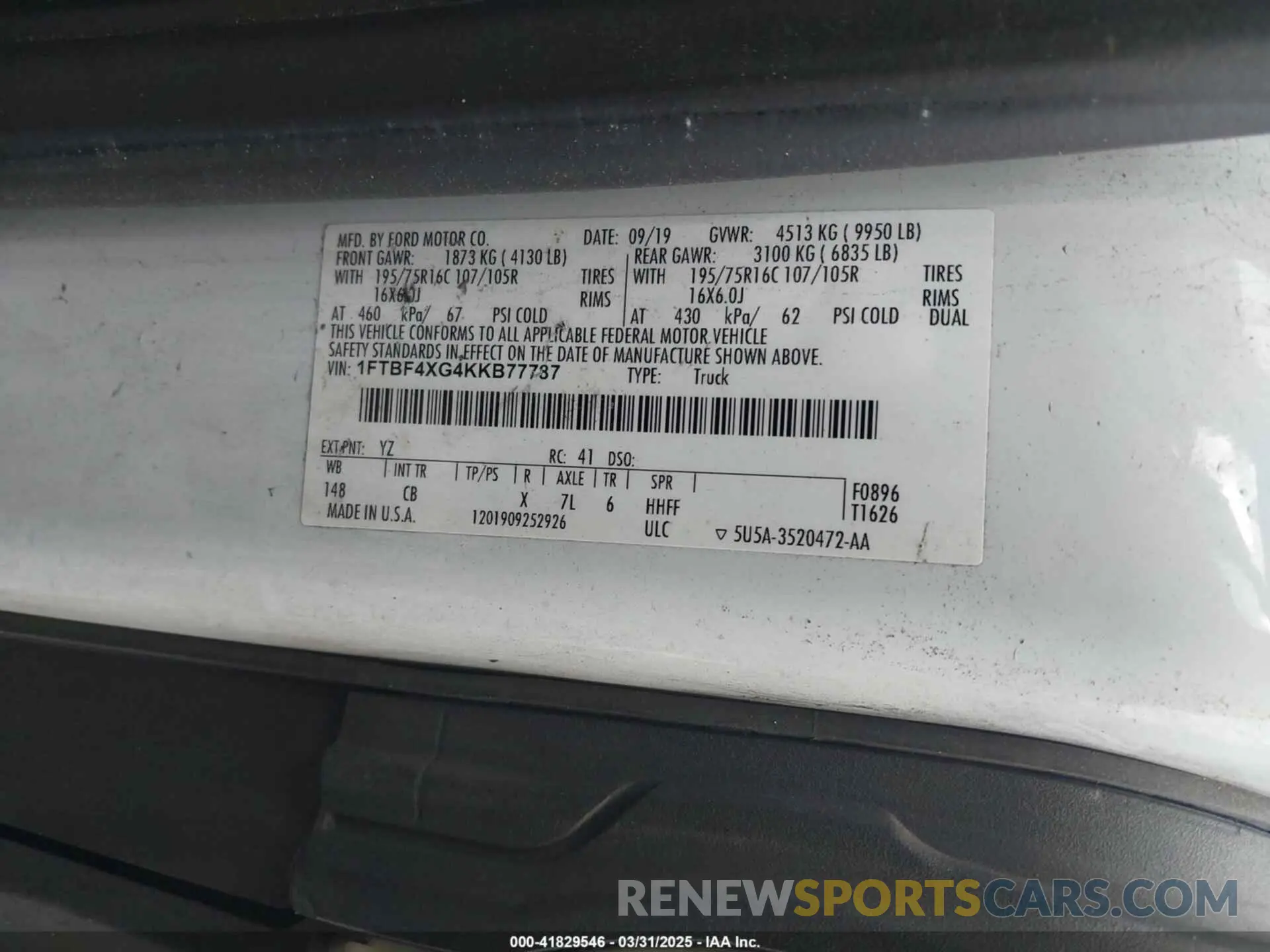 8 Фотография поврежденного автомобиля 1FTBF4XG4KKB77787 FORD TRANSIT-350 2019