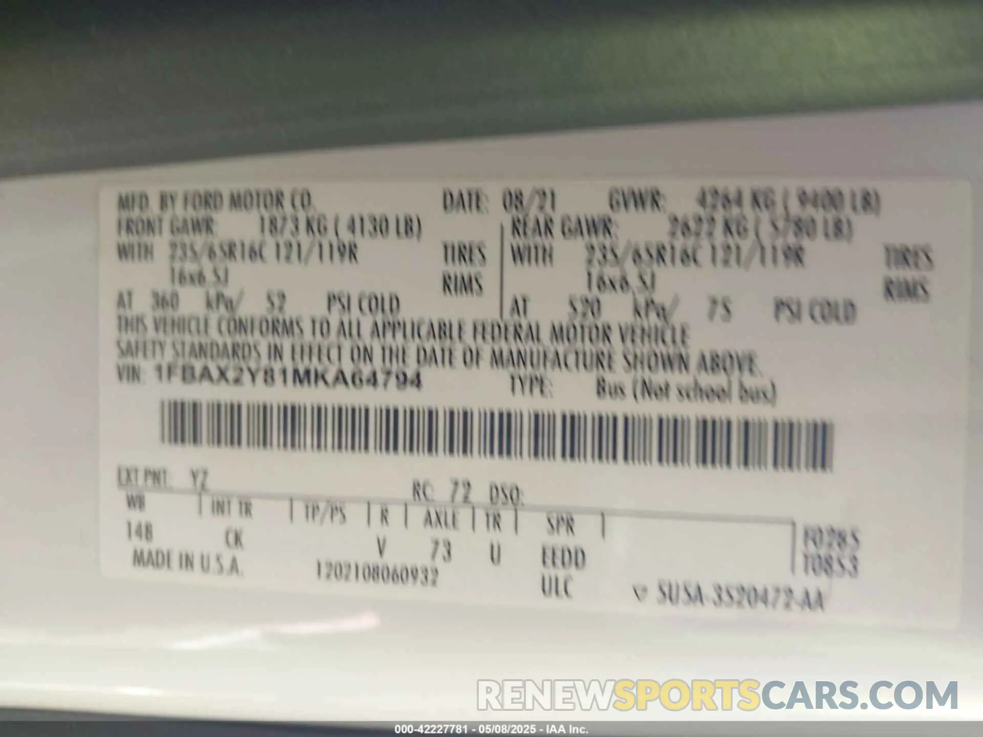 9 Photograph of a damaged car 1FBAX2Y81MKA64794 FORD TRANSIT-350 PASSENGER VAN 2021
