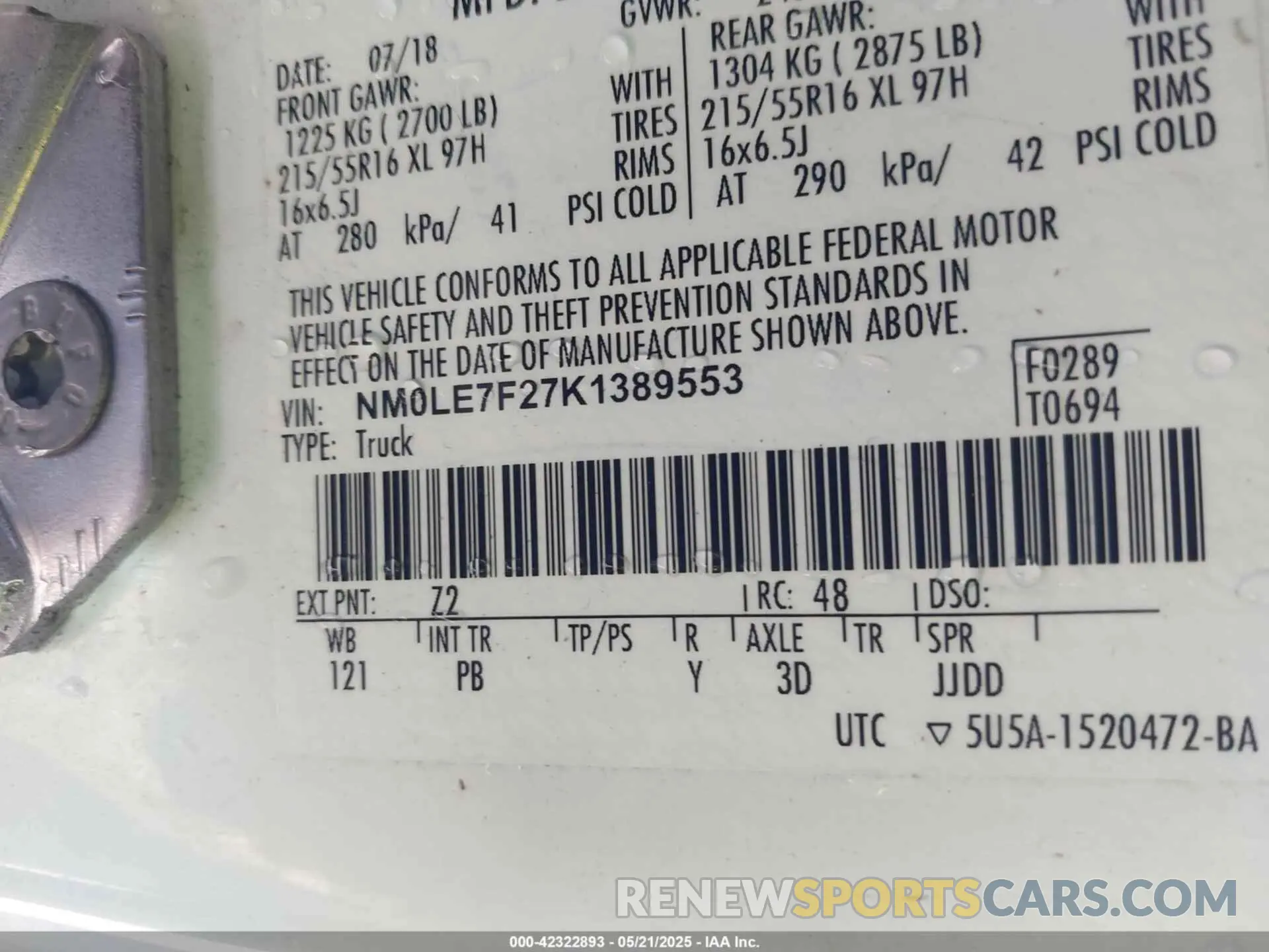 9 Фотография поврежденного автомобиля NM0LE7F27K1389553 FORD TRANSIT CONNECT 2019