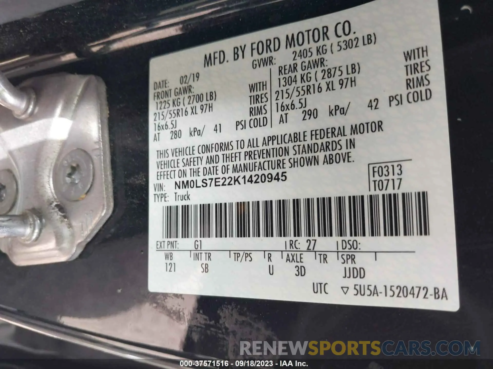 9 Фотография поврежденного автомобиля NM0LS7E22K1420945 FORD TRANSIT CONNECT 2019