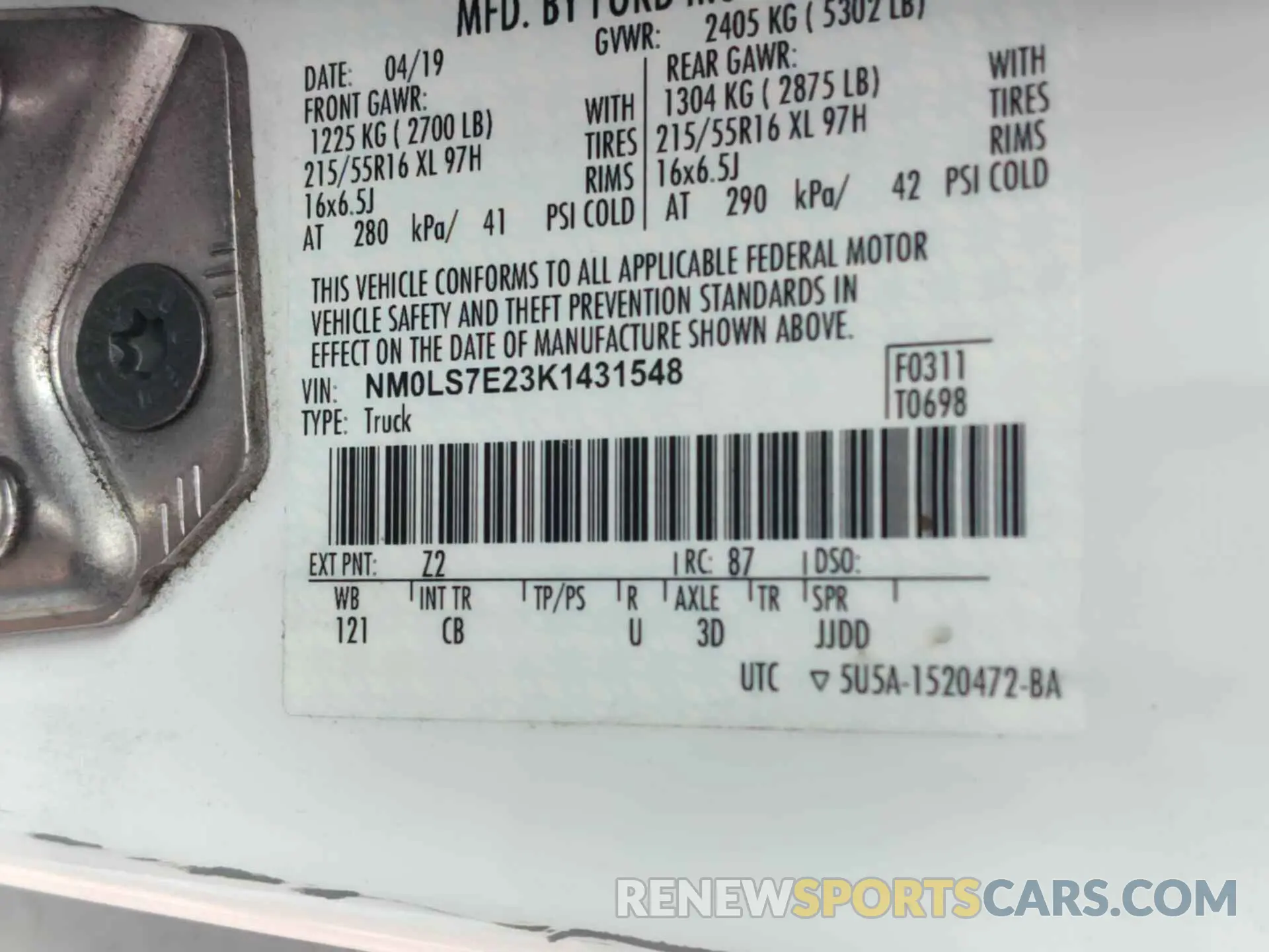 2 Фотография поврежденного автомобиля NM0LS7E23K1431548 FORD TRANSIT CONNECT 2019