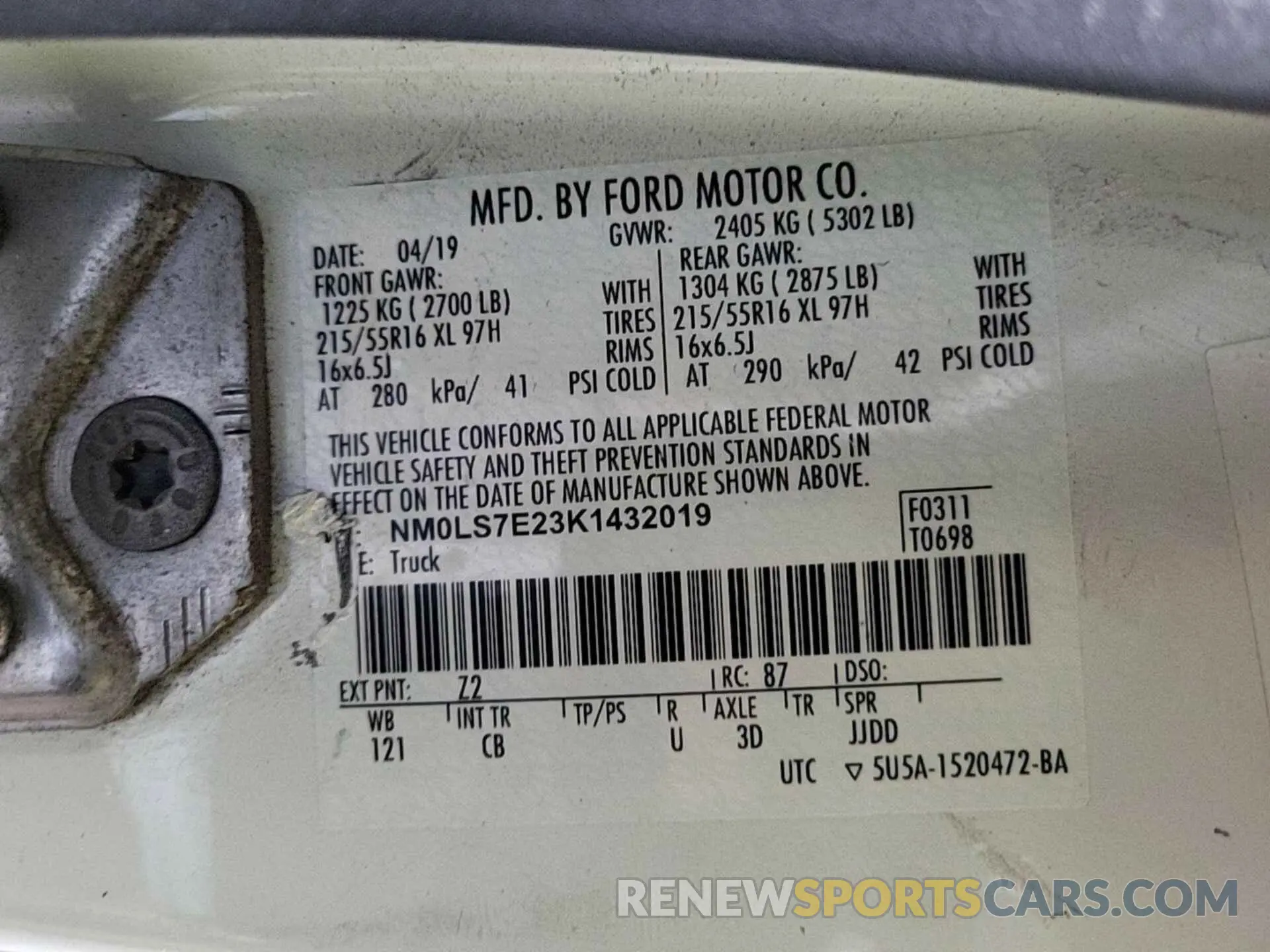 4 Photograph of a damaged car NM0LS7E23K1432019 FORD TRANSIT CONNECT 2019