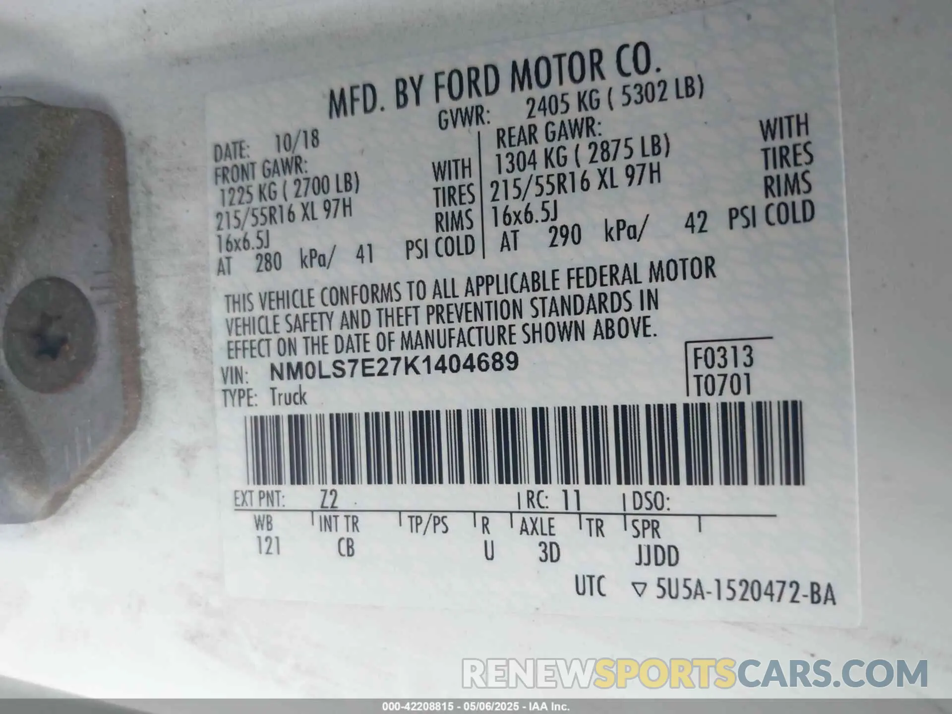 9 Фотография поврежденного автомобиля NM0LS7E27K1404689 FORD TRANSIT CONNECT 2019