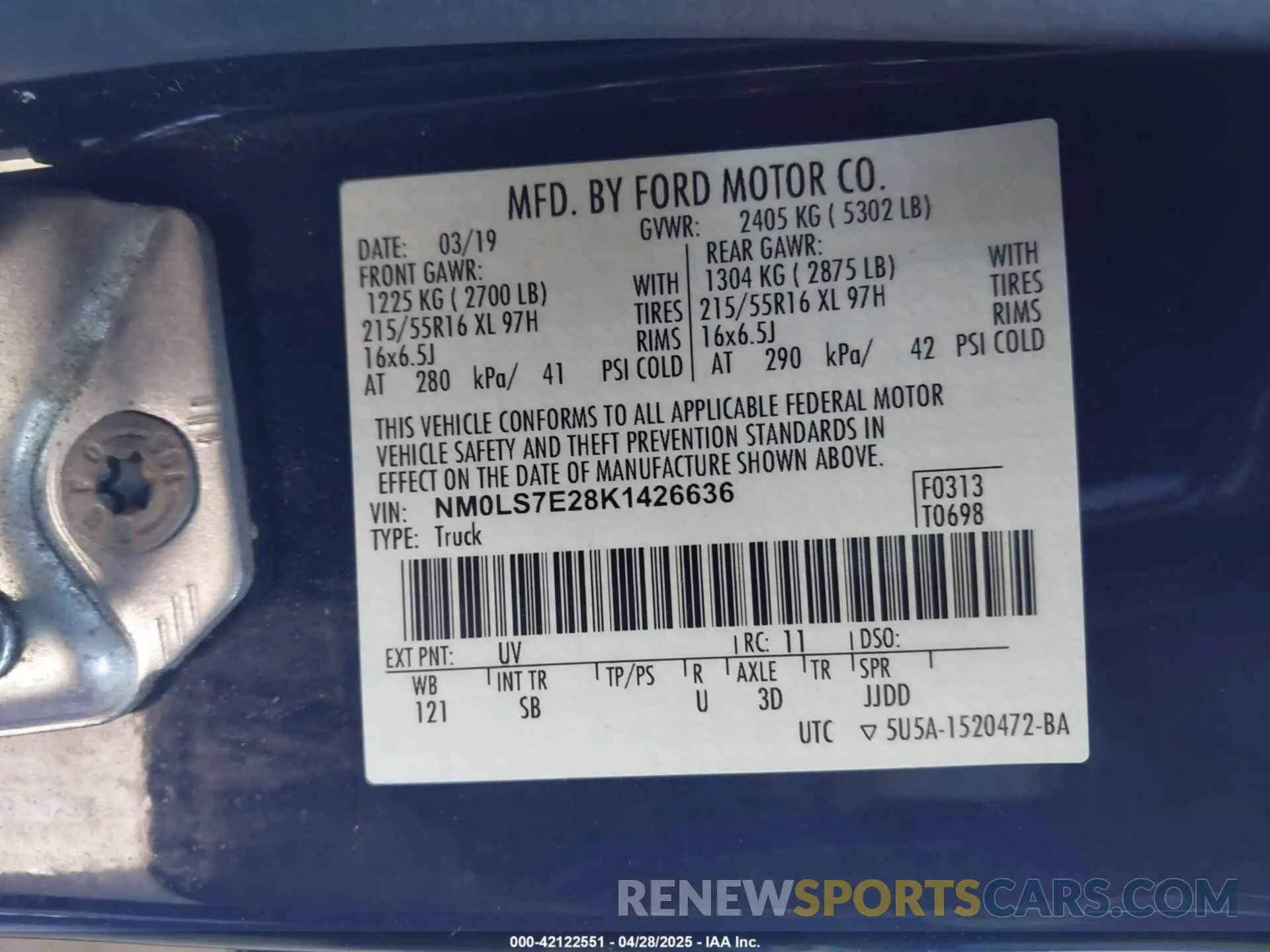 9 Фотография поврежденного автомобиля NM0LS7E28K1426636 FORD TRANSIT CONNECT 2019