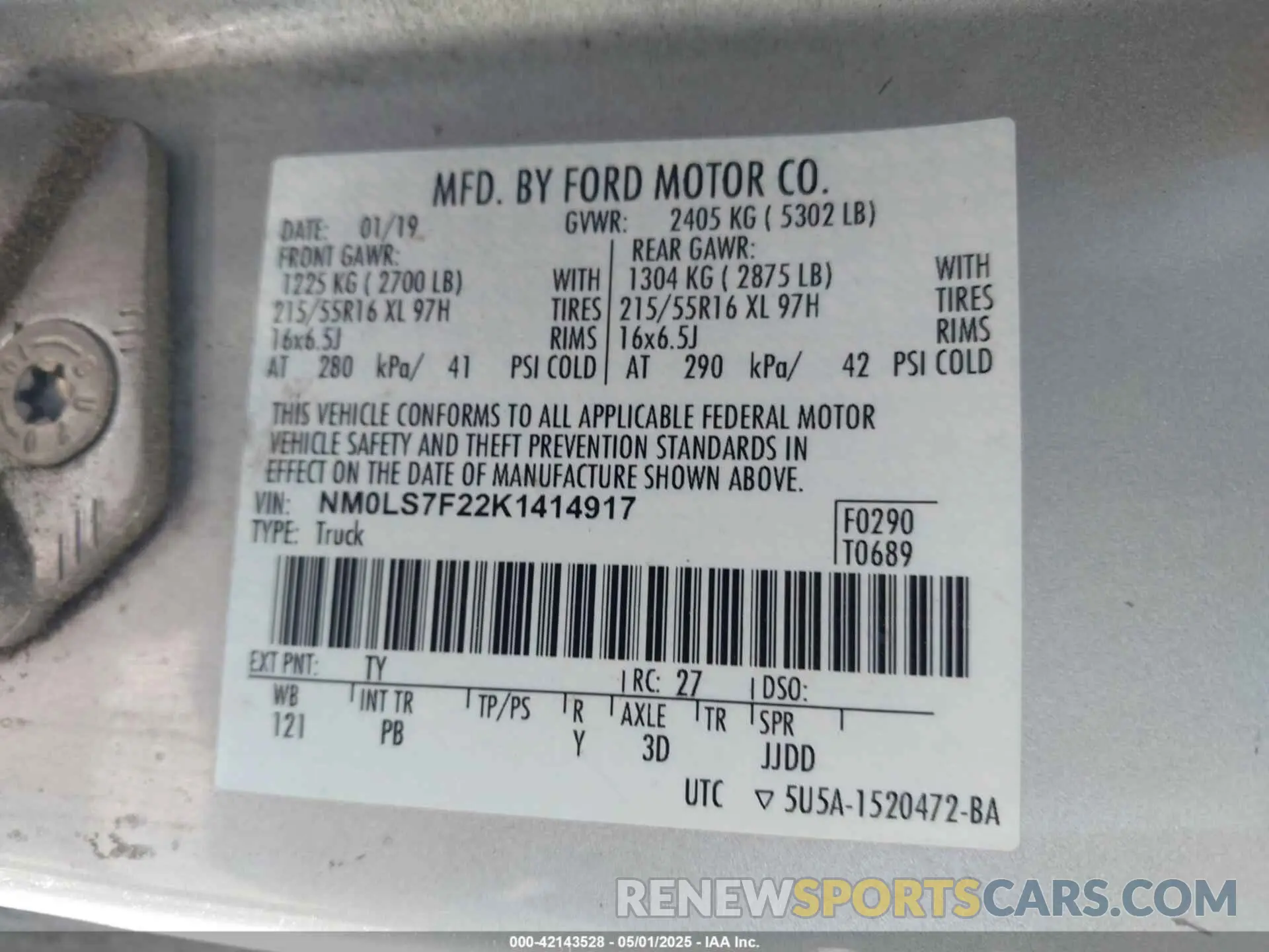 9 Фотография поврежденного автомобиля NM0LS7F22K1414917 FORD TRANSIT CONNECT 2019