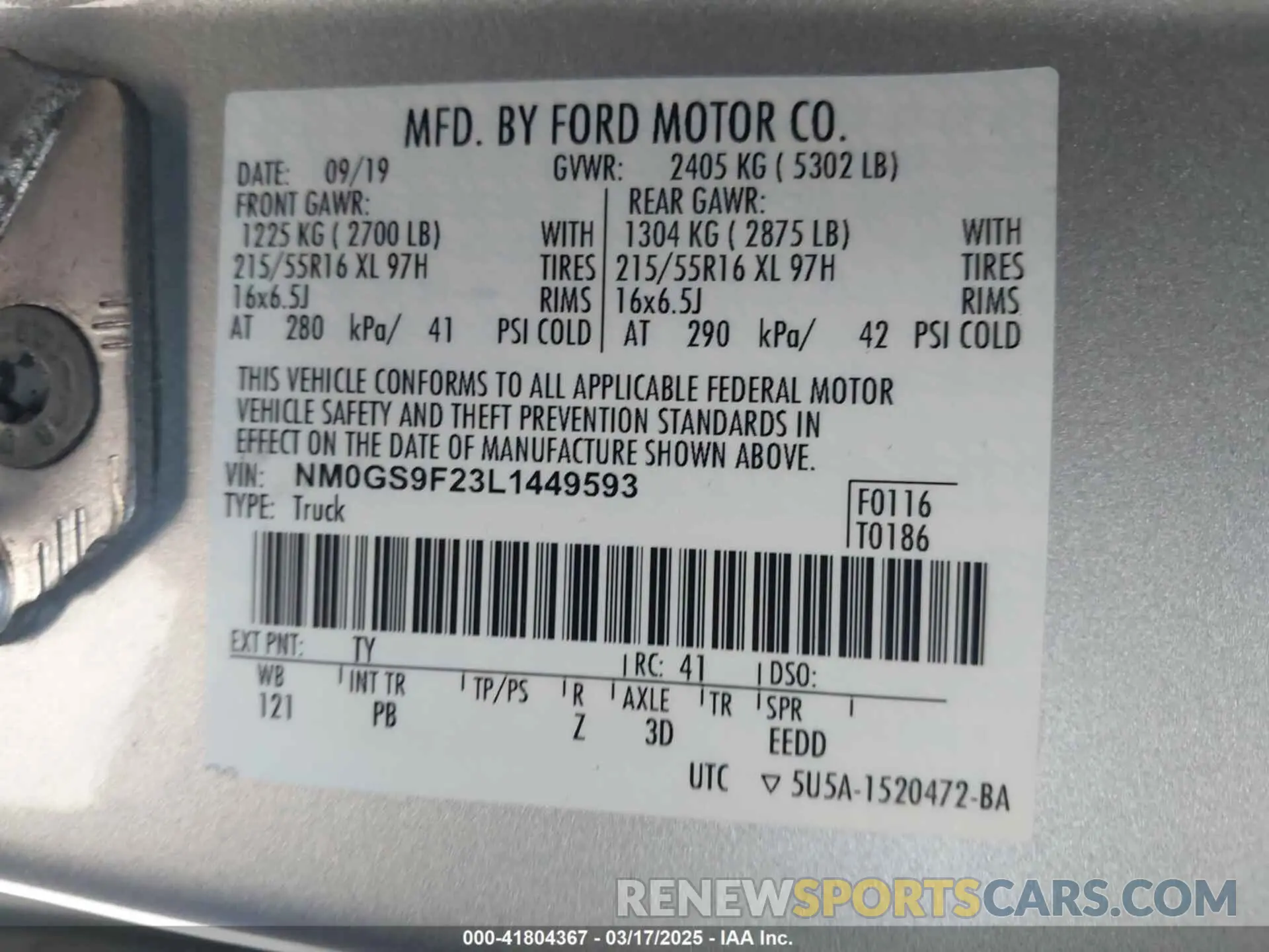 9 Photograph of a damaged car NM0GS9F23L1449593 FORD TRANSIT CONNECT 2020
