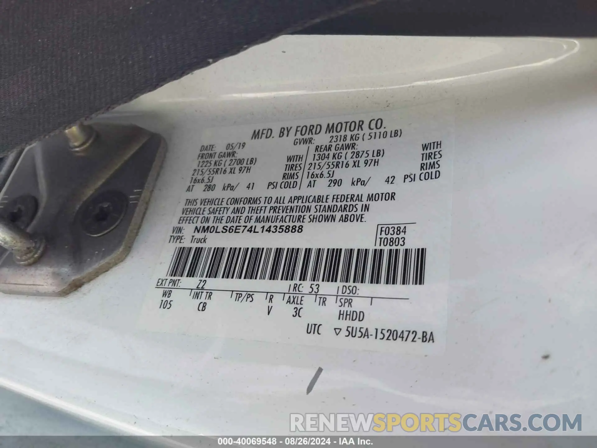 9 Photograph of a damaged car NM0LS6E74L1435888 FORD TRANSIT CONNECT 2020