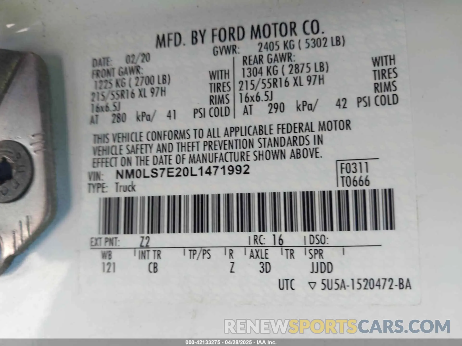 9 Фотография поврежденного автомобиля NM0LS7E20L1471992 FORD TRANSIT CONNECT 2020