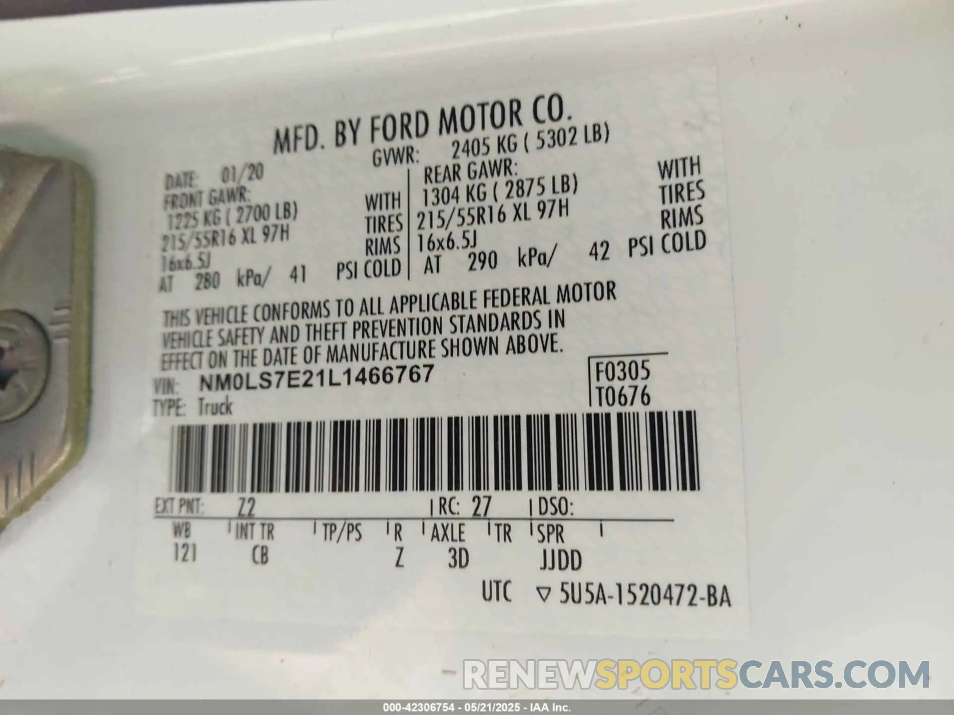 9 Фотография поврежденного автомобиля NM0LS7E21L1466767 FORD TRANSIT CONNECT 2020