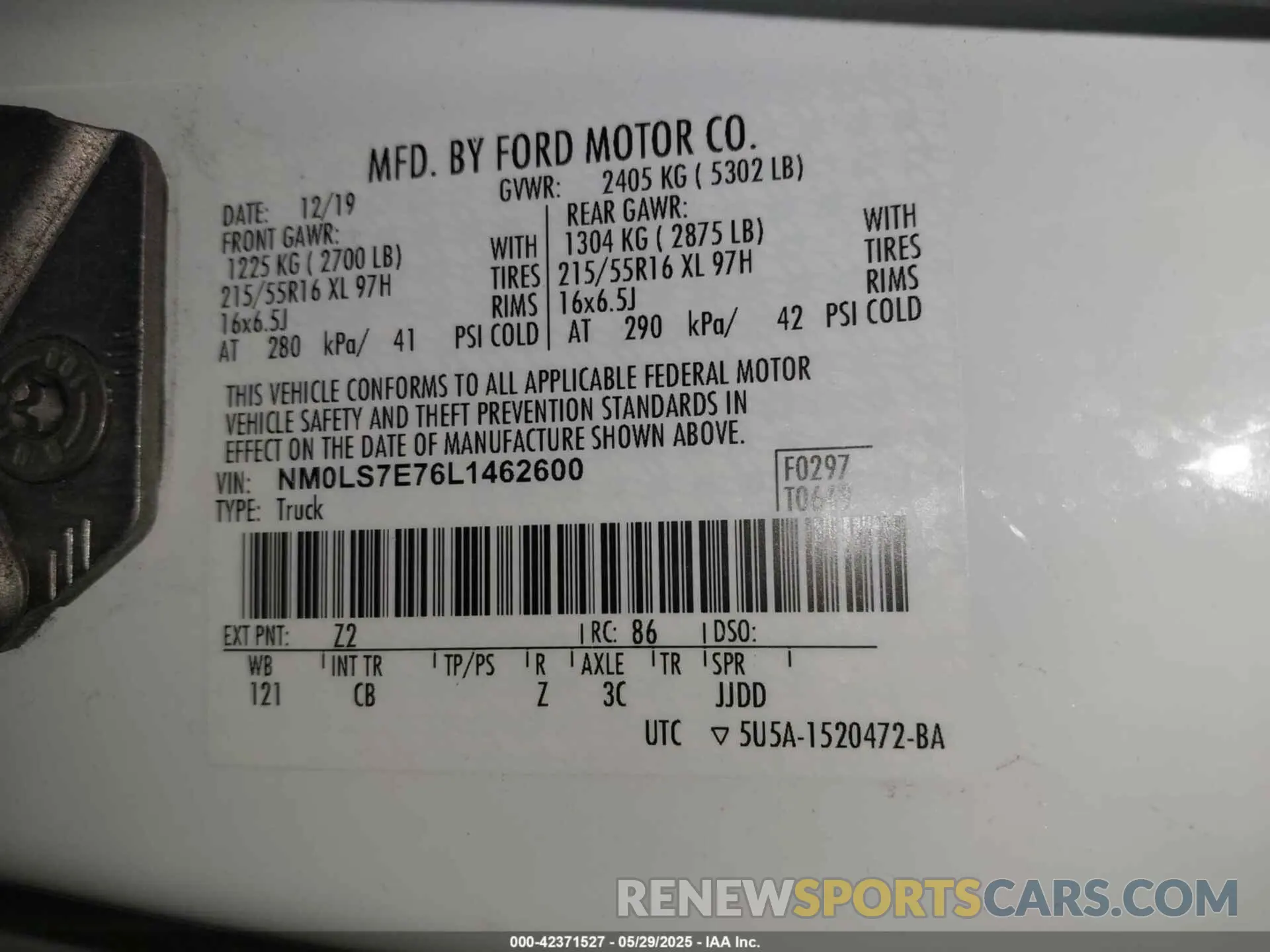 9 Фотография поврежденного автомобиля NM0LS7E76L1462600 FORD TRANSIT CONNECT 2020