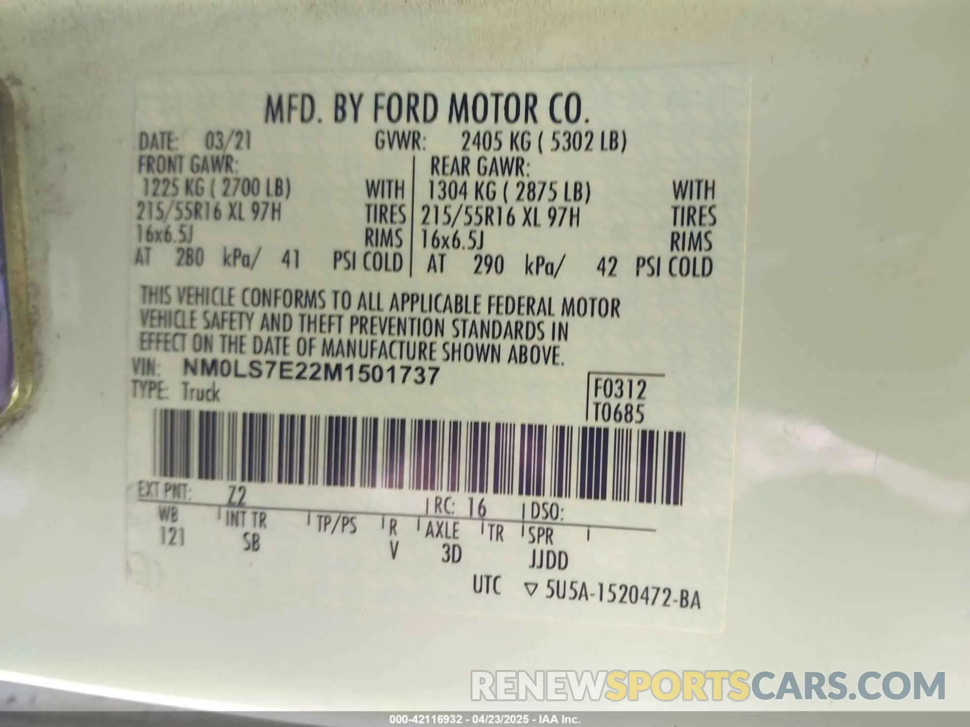 9 Фотография поврежденного автомобиля NM0LS7E22M1501737 FORD TRANSIT CONNECT 2021