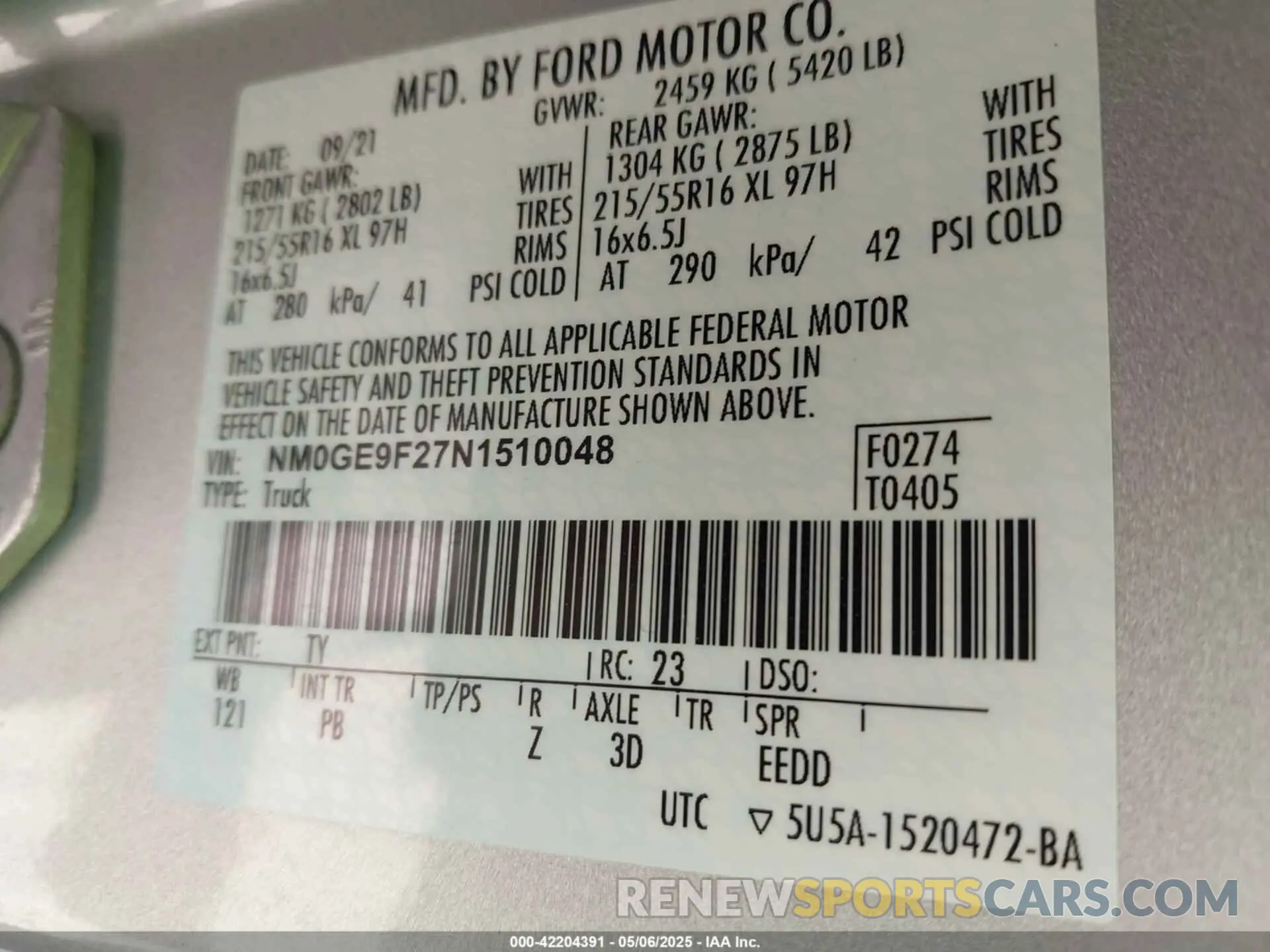 9 Photograph of a damaged car NM0GE9F27N1510048 FORD TRANSIT CONNECT 2022