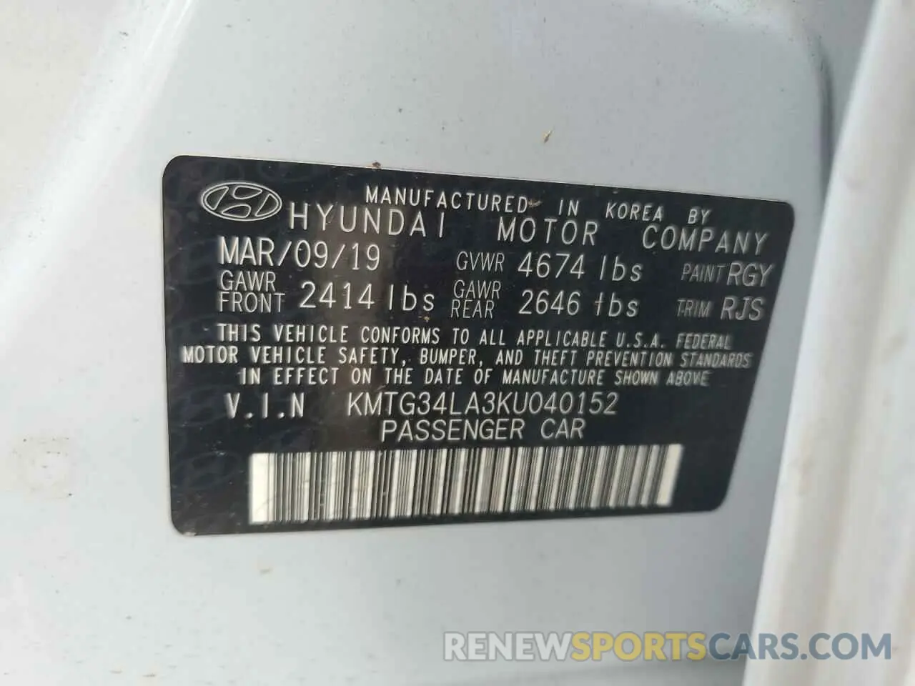 12 Photograph of a damaged car KMTG34LA3KU040152 GENESIS G70 2019