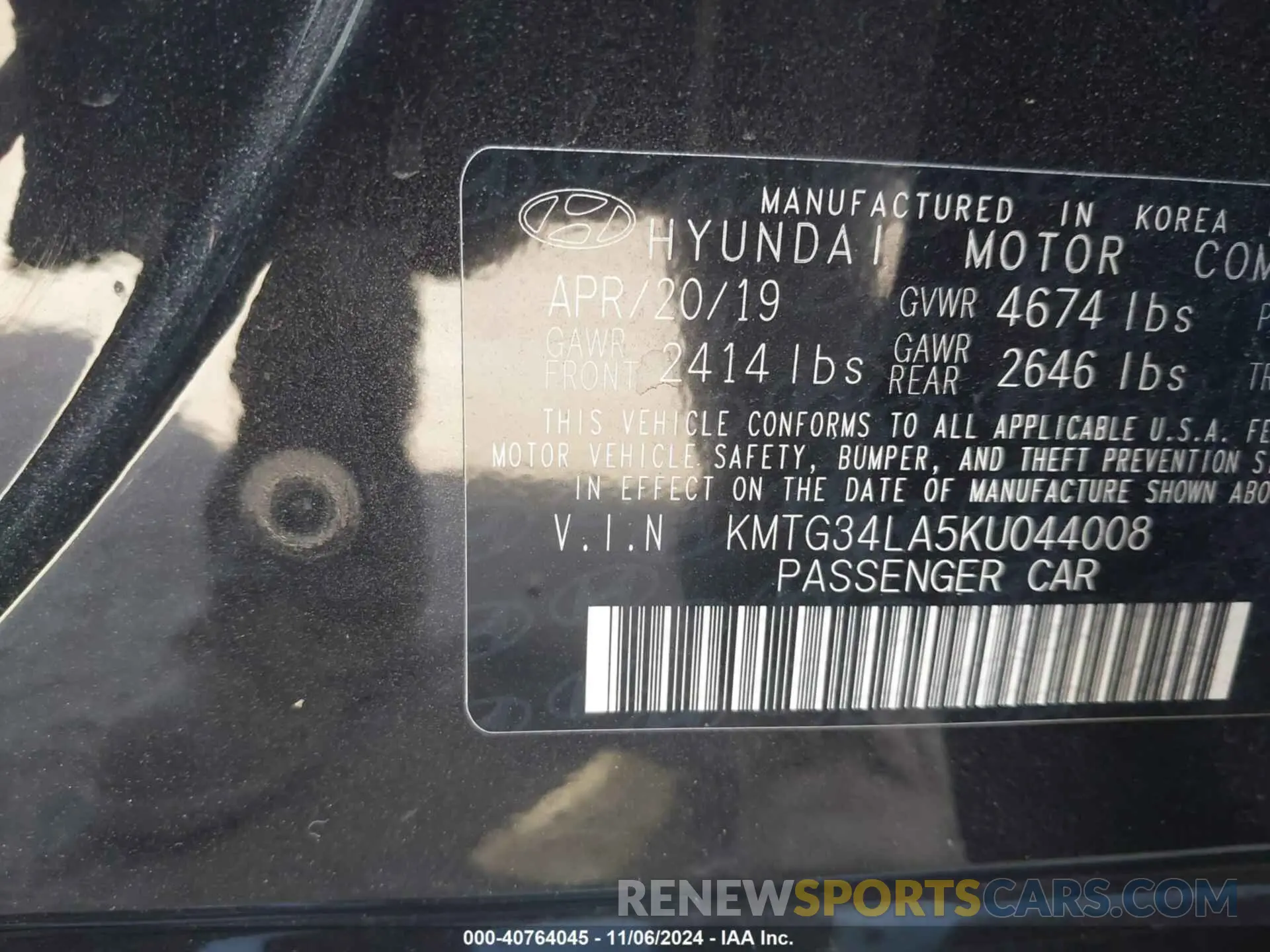 9 Photograph of a damaged car KMTG34LA5KU044008 GENESIS G70 2019