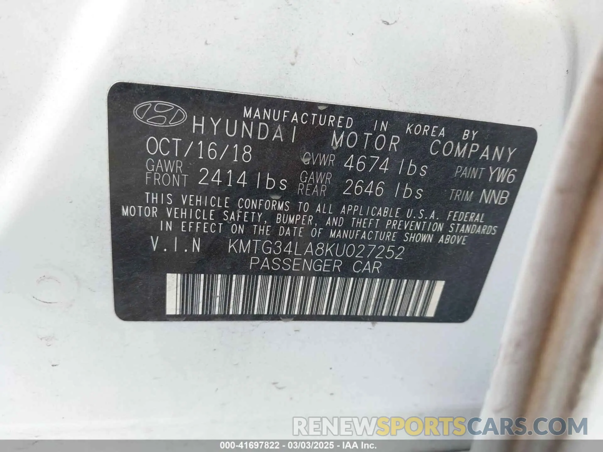 9 Photograph of a damaged car KMTG34LA8KU027252 GENESIS G70 2019