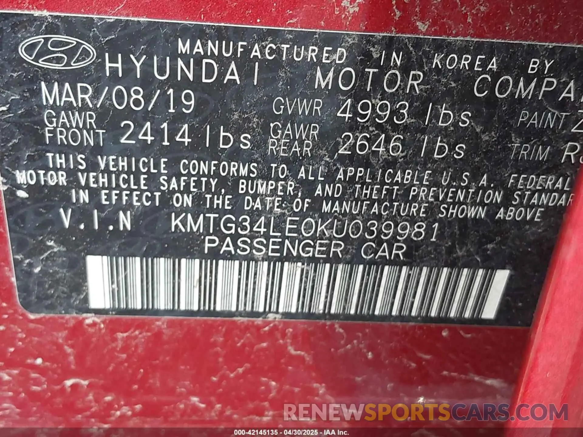 9 Фотография поврежденного автомобиля KMTG34LE0KU039981 GENESIS G70 2019