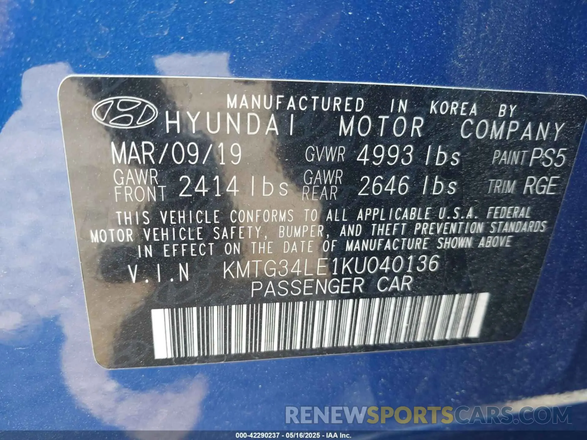 9 Фотография поврежденного автомобиля KMTG34LE1KU040136 GENESIS G70 2019