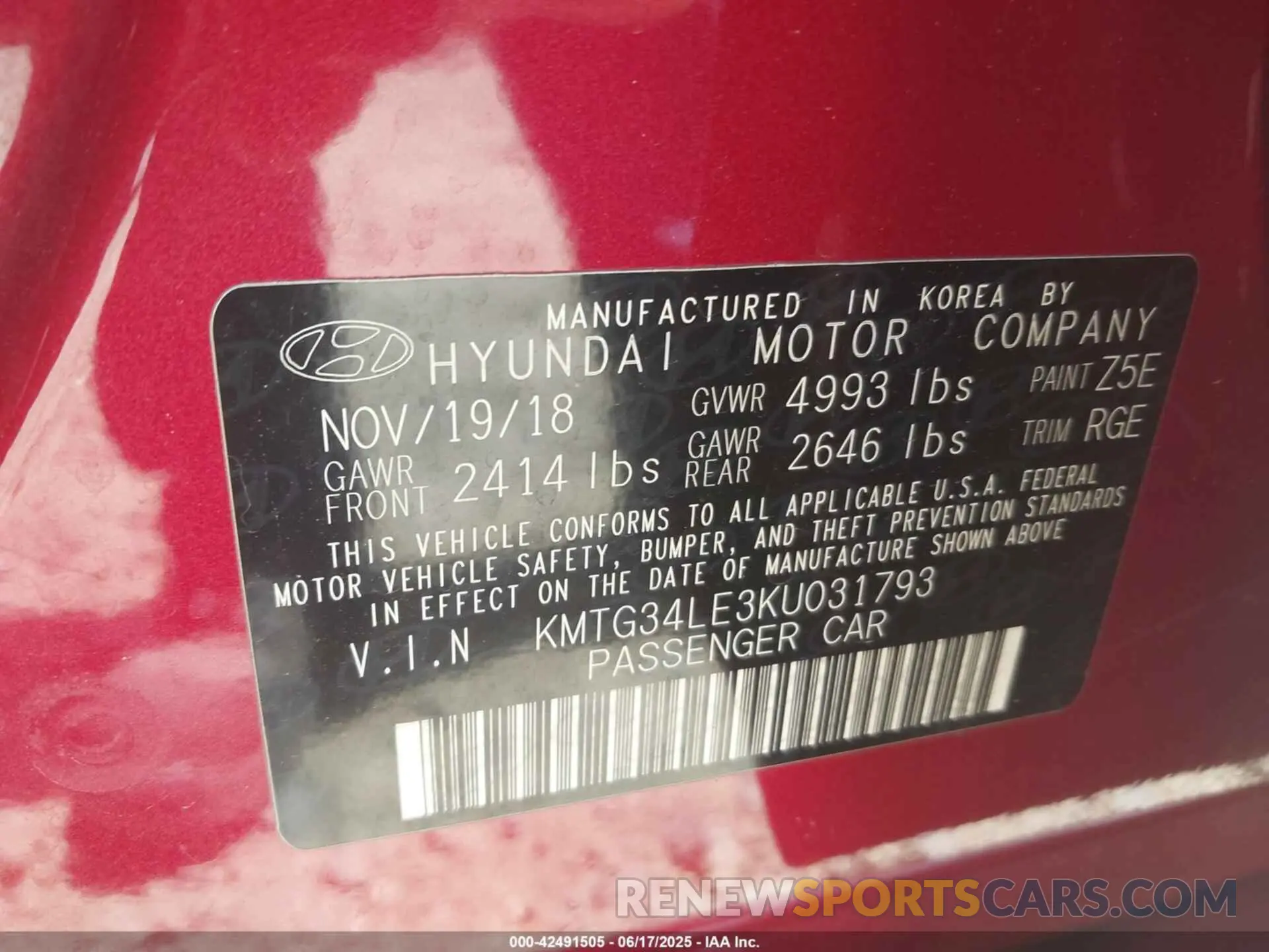 9 Photograph of a damaged car KMTG34LE3KU031793 GENESIS G70 2019