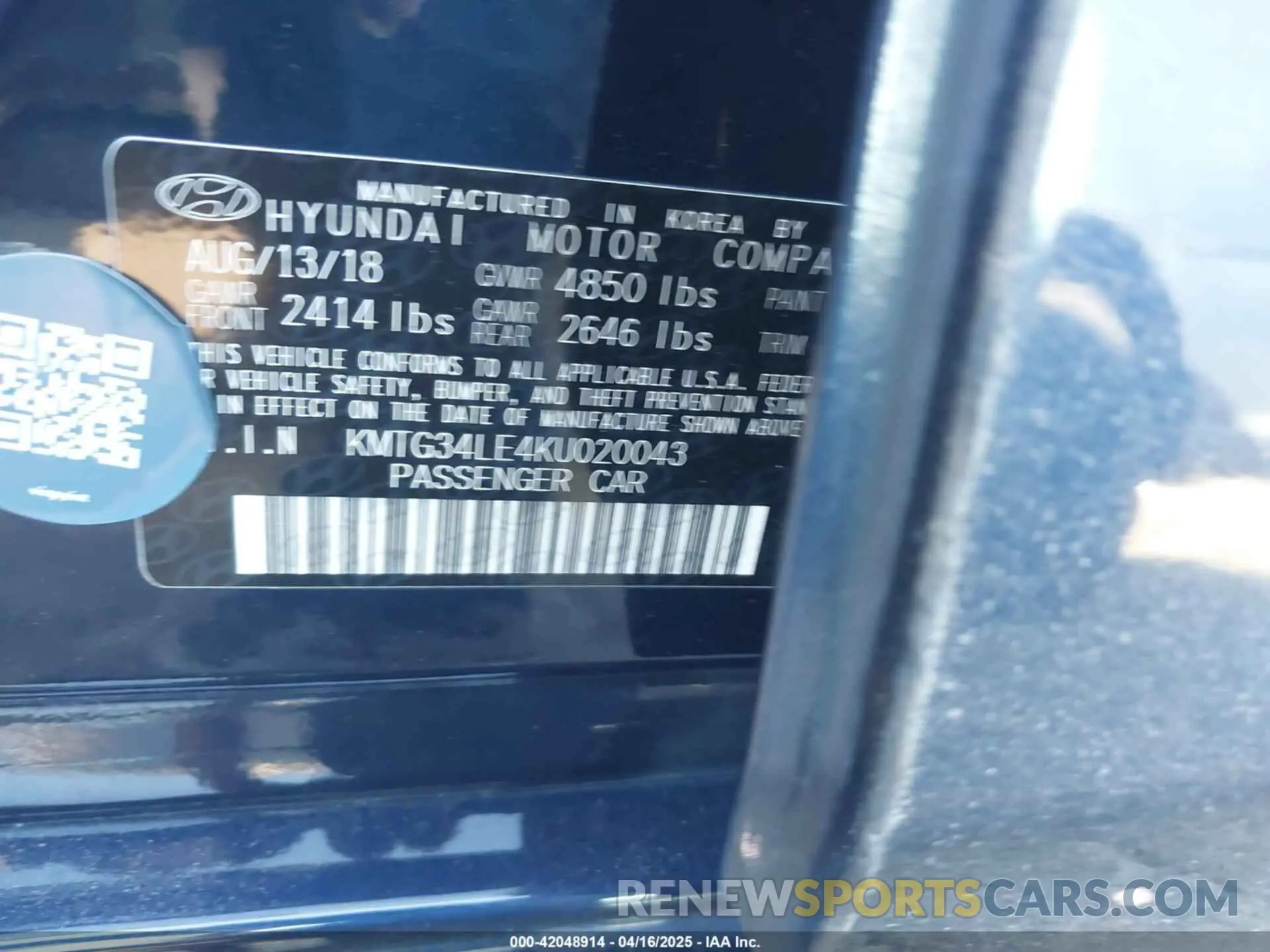 9 Photograph of a damaged car KMTG34LE4KU020043 GENESIS G70 2019