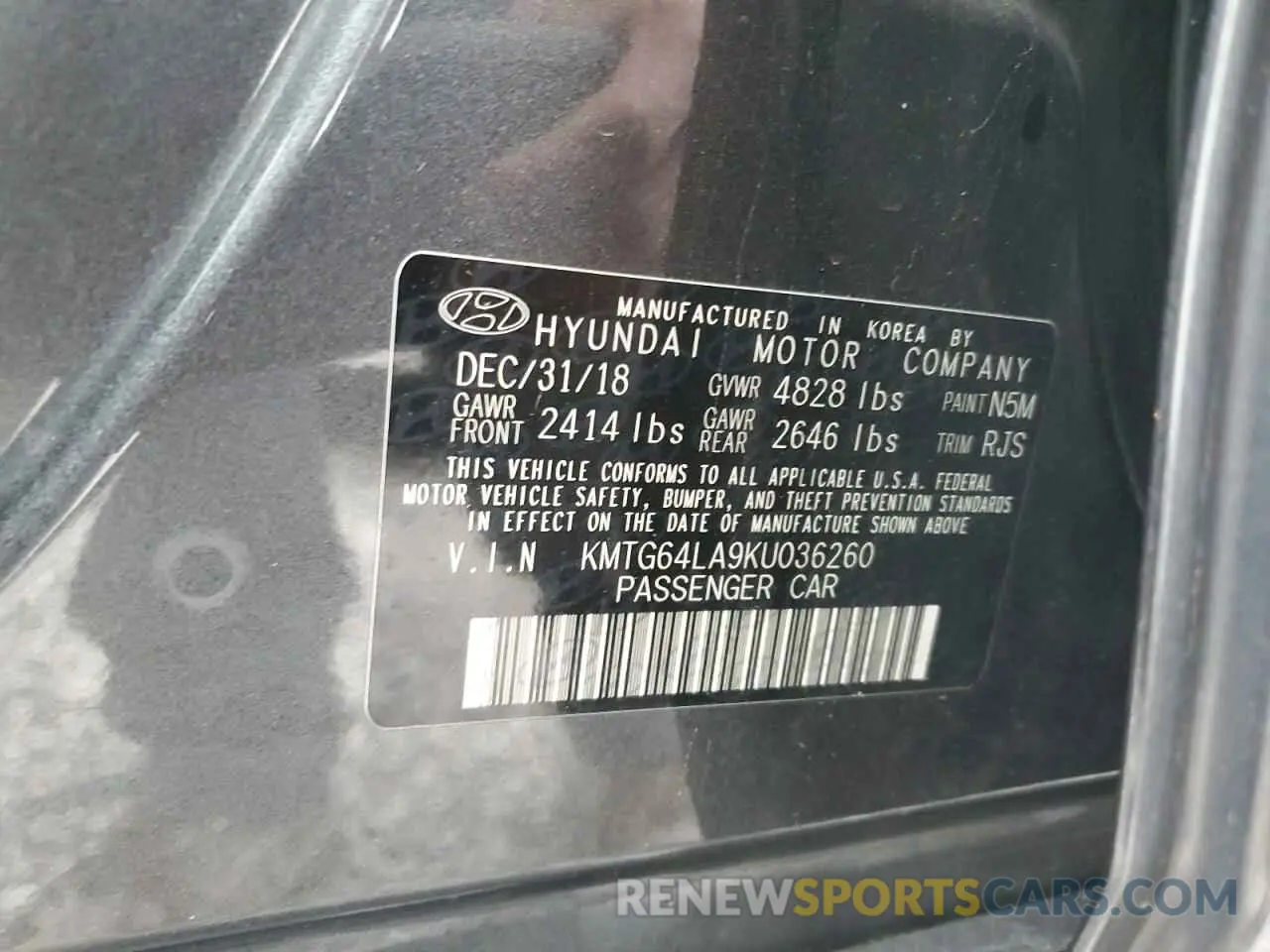 12 Photograph of a damaged car KMTG64LA9KU036260 GENESIS G70 2019