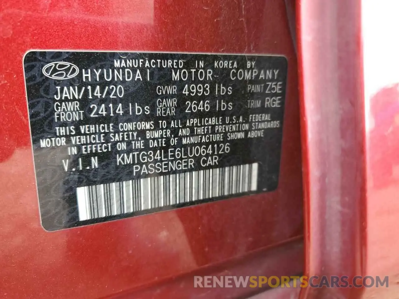 12 Photograph of a damaged car KMTG34LE6LU064126 GENESIS G70 2020