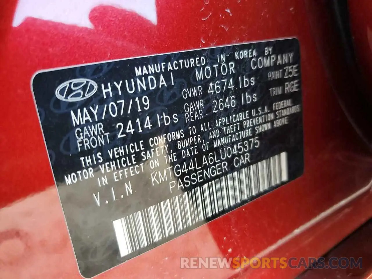 12 Photograph of a damaged car KMTG44LA6LU045375 GENESIS G70 2020