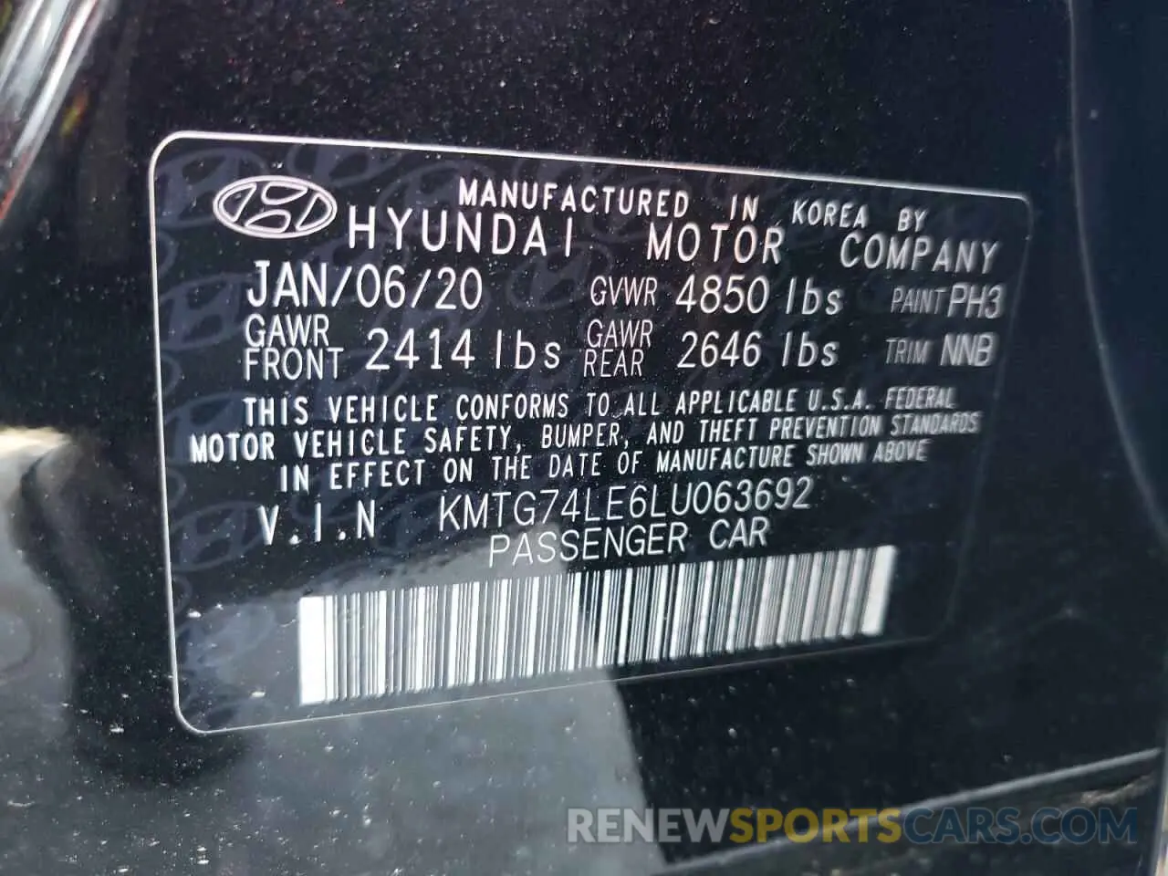 12 Photograph of a damaged car KMTG74LE6LU063692 GENESIS G70 2020