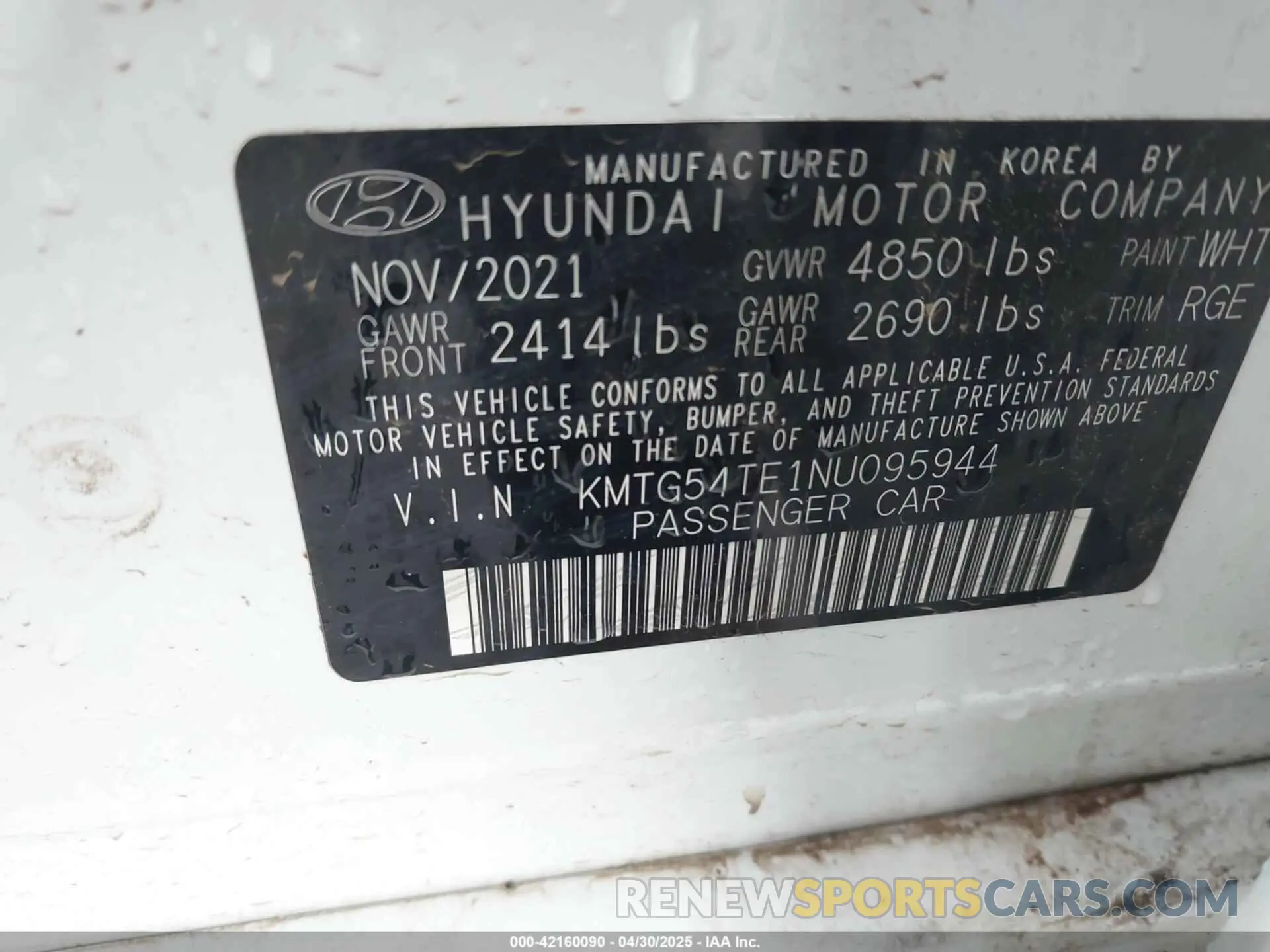 9 Фотография поврежденного автомобиля KMTG54TE1NU095944 GENESIS G70 2022
