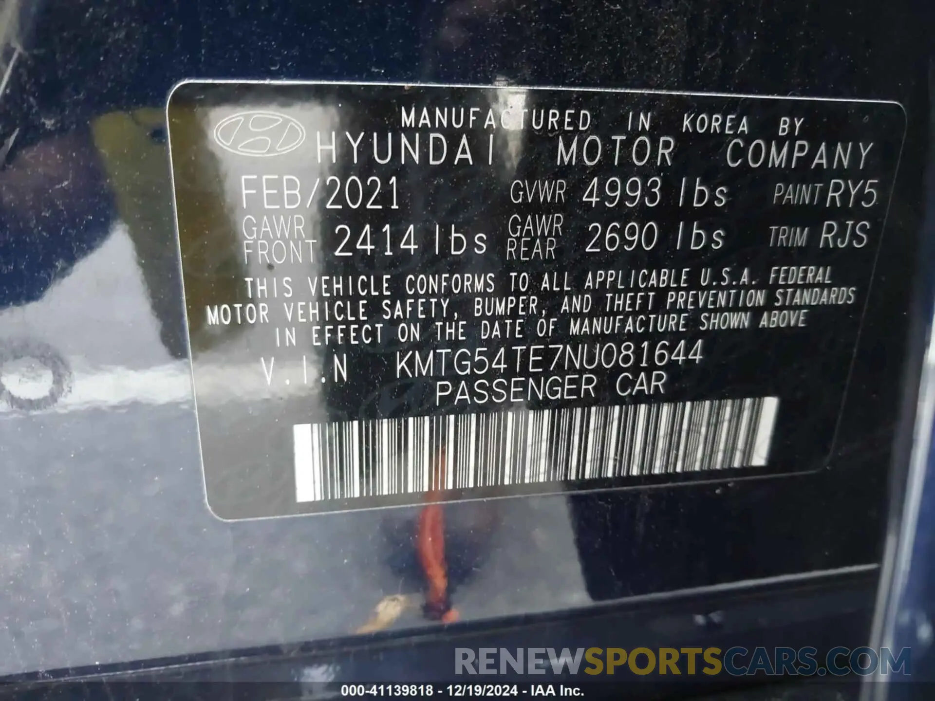 9 Фотография поврежденного автомобиля KMTG54TE7NU081644 GENESIS G70 2022